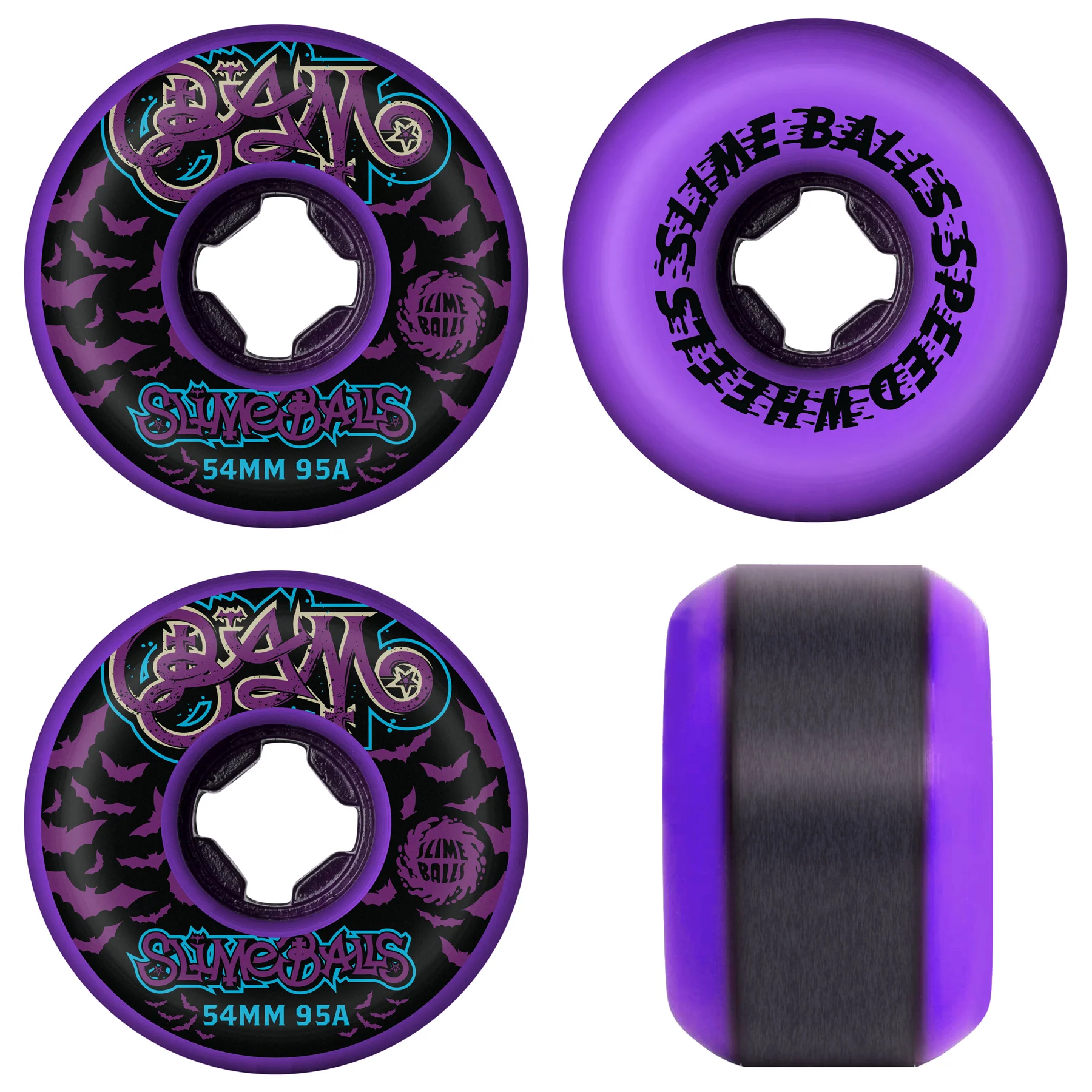 Slime Balls Skateboard Wheels 54mm Bam Margera Guest Hardline 95A Purple
