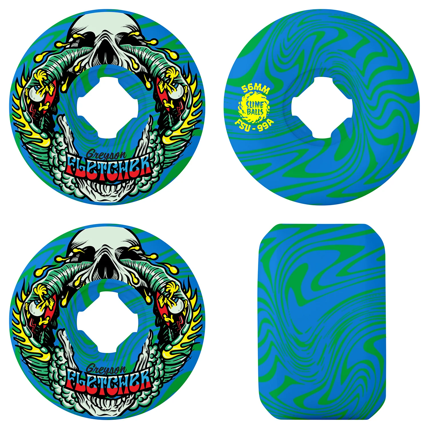Slime Balls Skateboard Wheels 56mm Greyson Fletcher Guest Vomit Mini 99A Green Blue Swirl