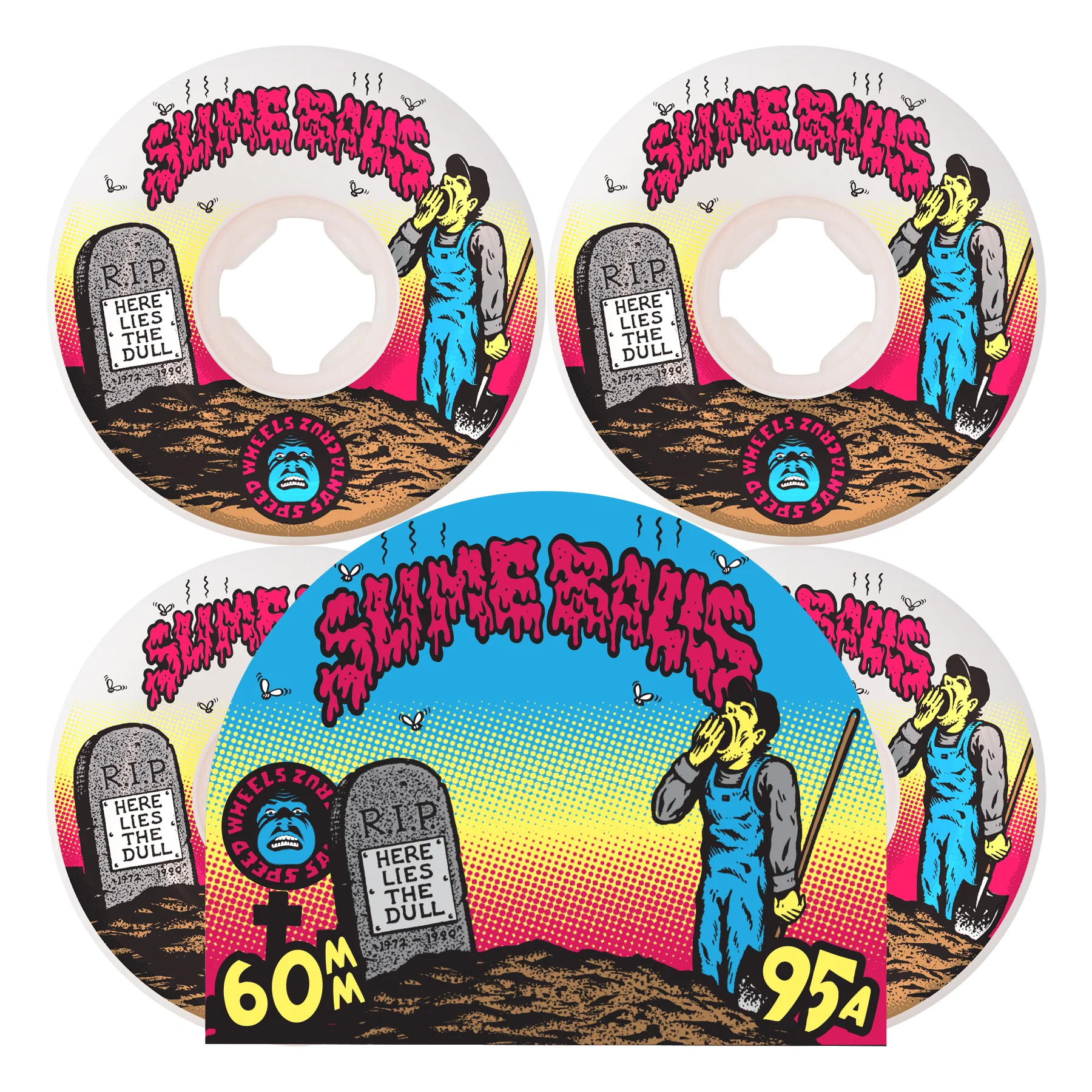 Slime Balls Skateboard Wheels 60mm Death of Dull Vomits 95A White - Image 5