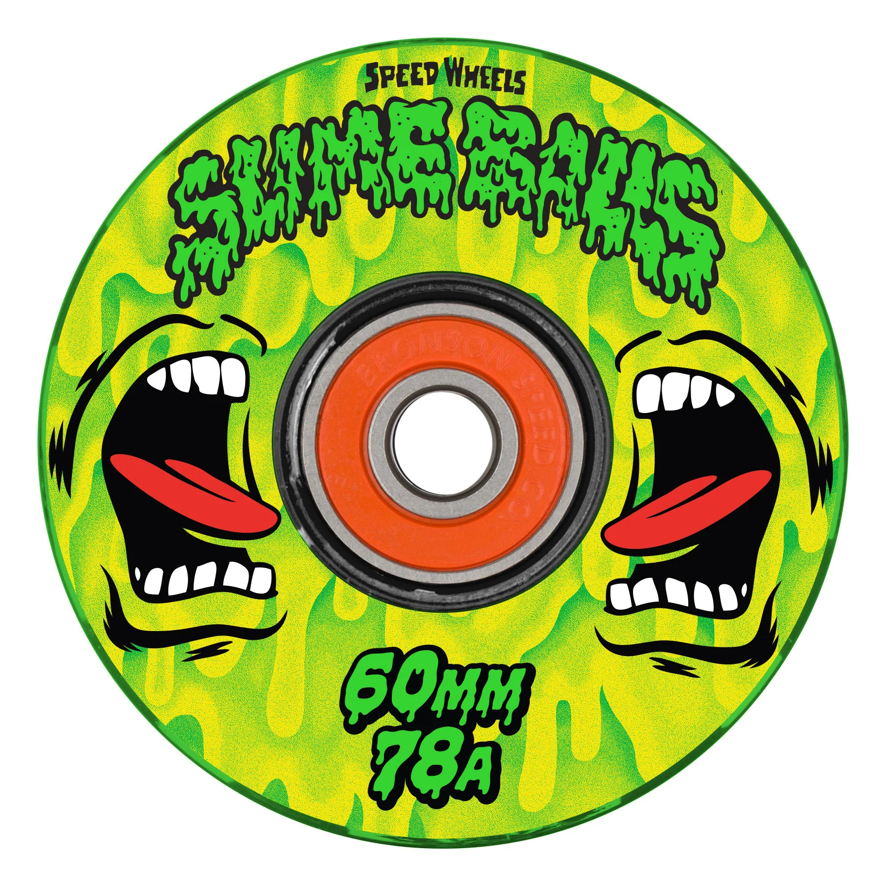 Slime Balls Skateboard Wheels 60mm Screaming Slime Light Ups OG 78A w/ Bronson Bearings Green/Yellow - Image 2