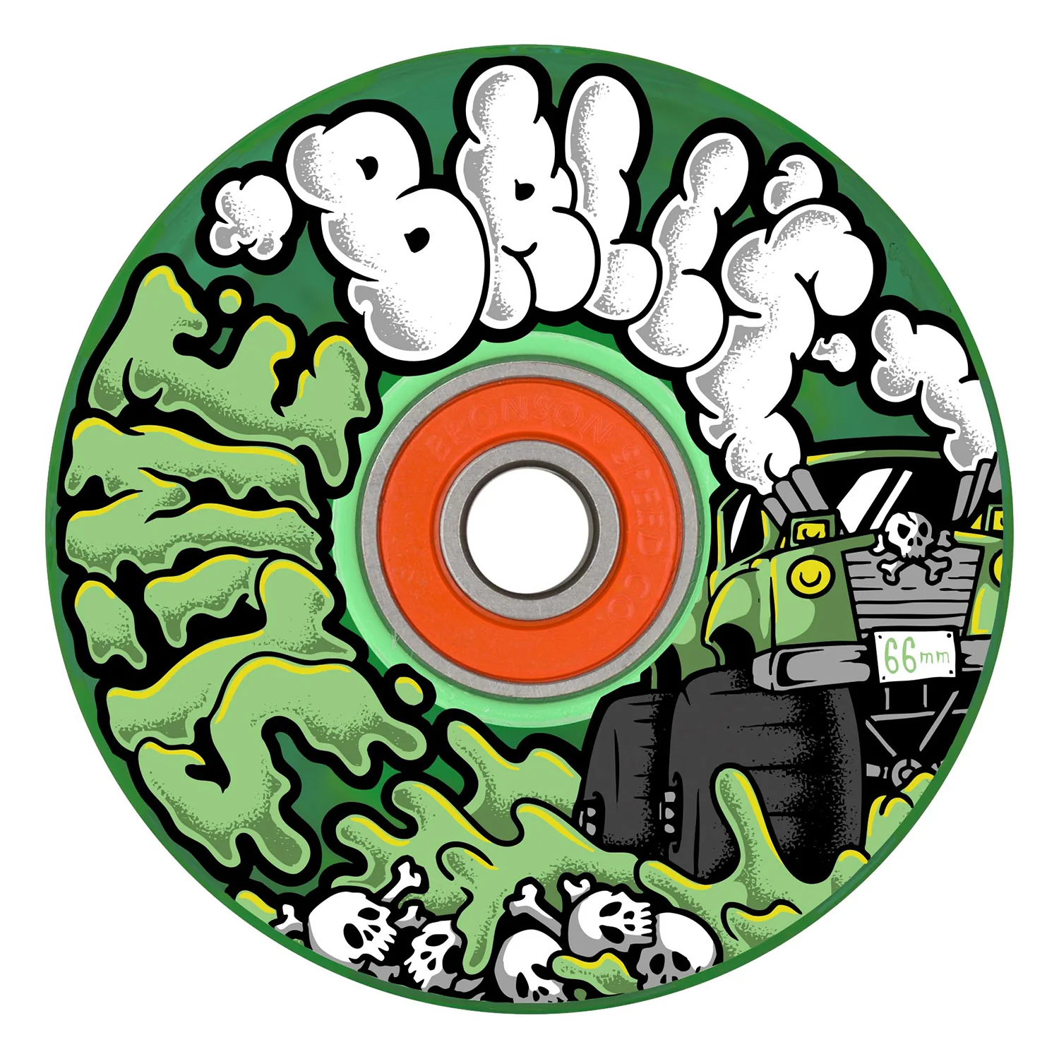 Slime Balls Skateboard Wheels 66mm Accelerator Light Ups OG Slime 78A Green w/ Bronson Bearings - Image 2