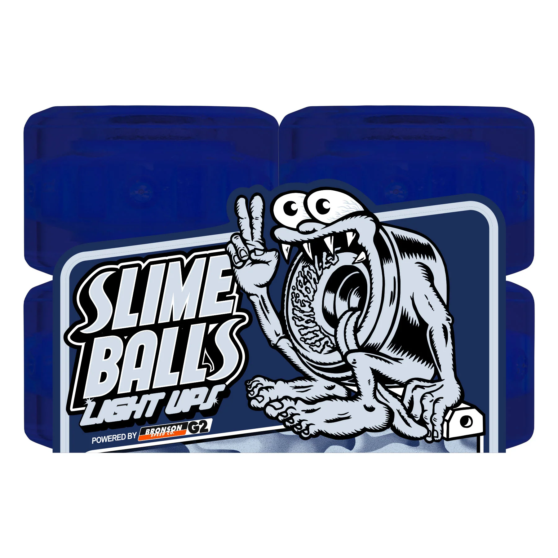 Slime Balls Skateboard Wheels 66mm Ice Light Ups OG Slime 78A Blue w/ Bronson Bearings - Image 5