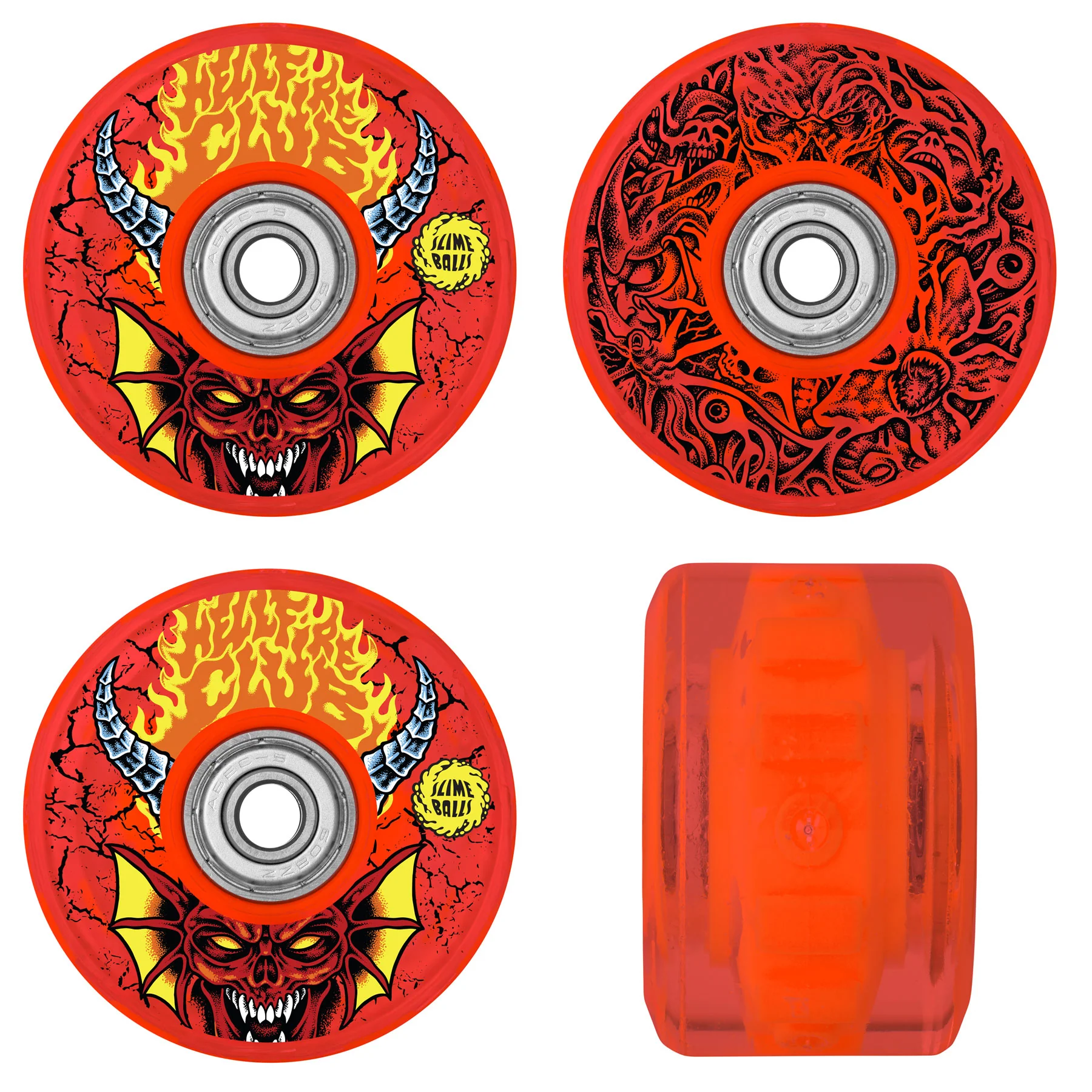 Slime Balls x Stranger Things Skateboard Wheels 66mm Hellfire Club Light Ups 78A With Bearings