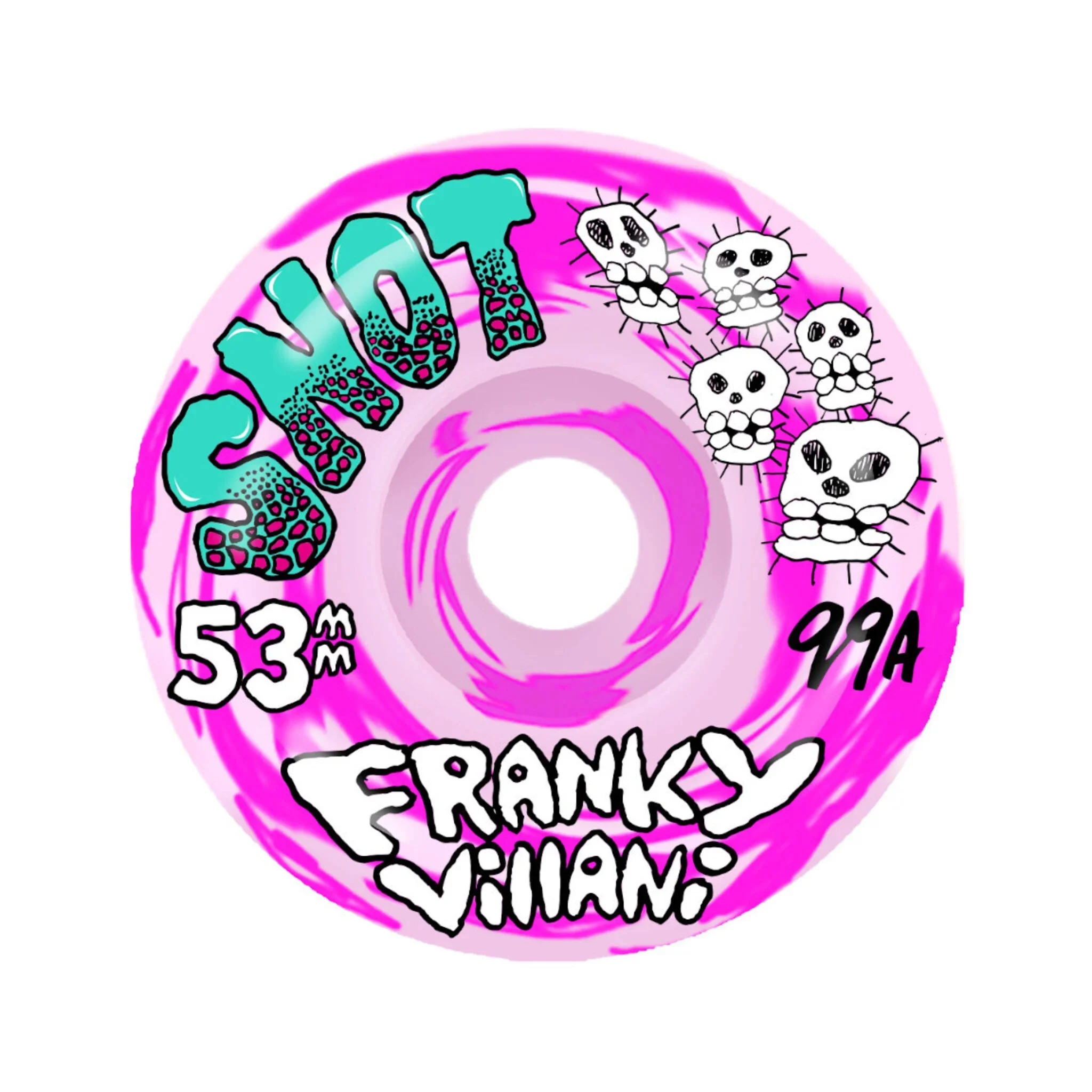 Snot Wheel Co. Skateboard Wheels 53mm Franky Villani Skulls 99A Pink Swirl - Image 2