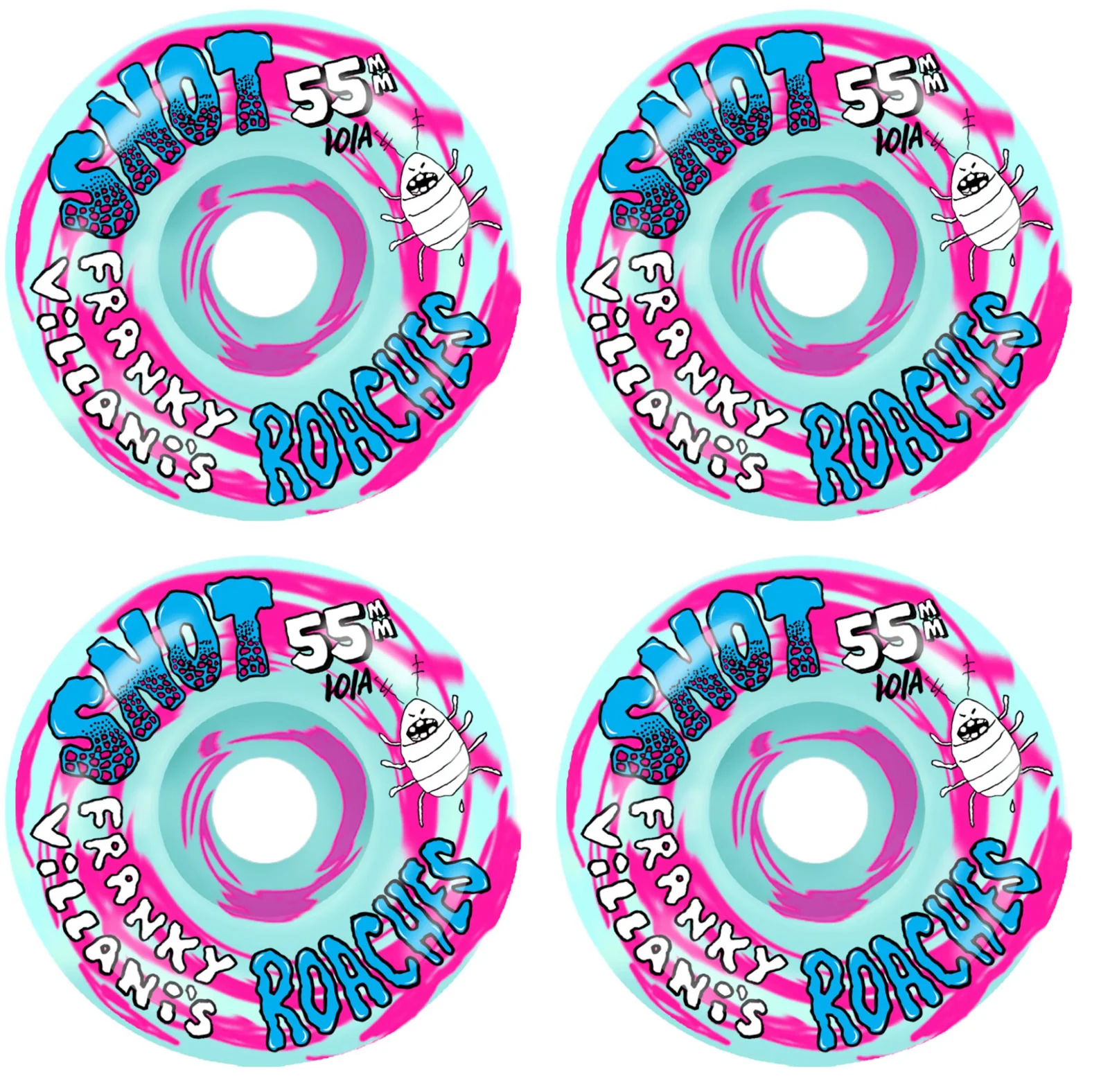 Snot Wheel Co. Skateboard Wheels 55mm Franky Villani Roaches Conical 99A Blue Swirl