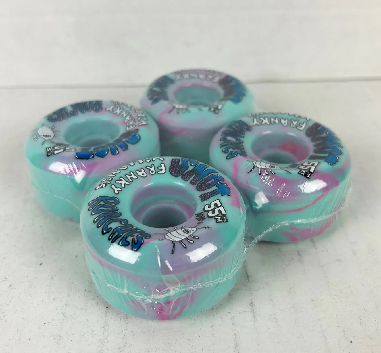Snot Wheel Co. Skateboard Wheels 55mm Franky Villani Roaches Conical 99A Blue Swirl - Image 4