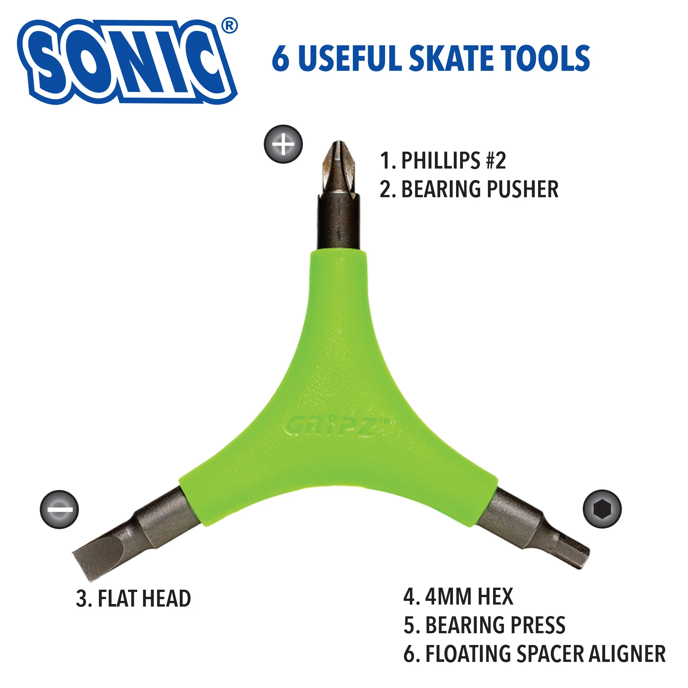 Sonic Gripz Inline Hockey Skate Tool - All-In-One - 6 Functions - Green - Image 2