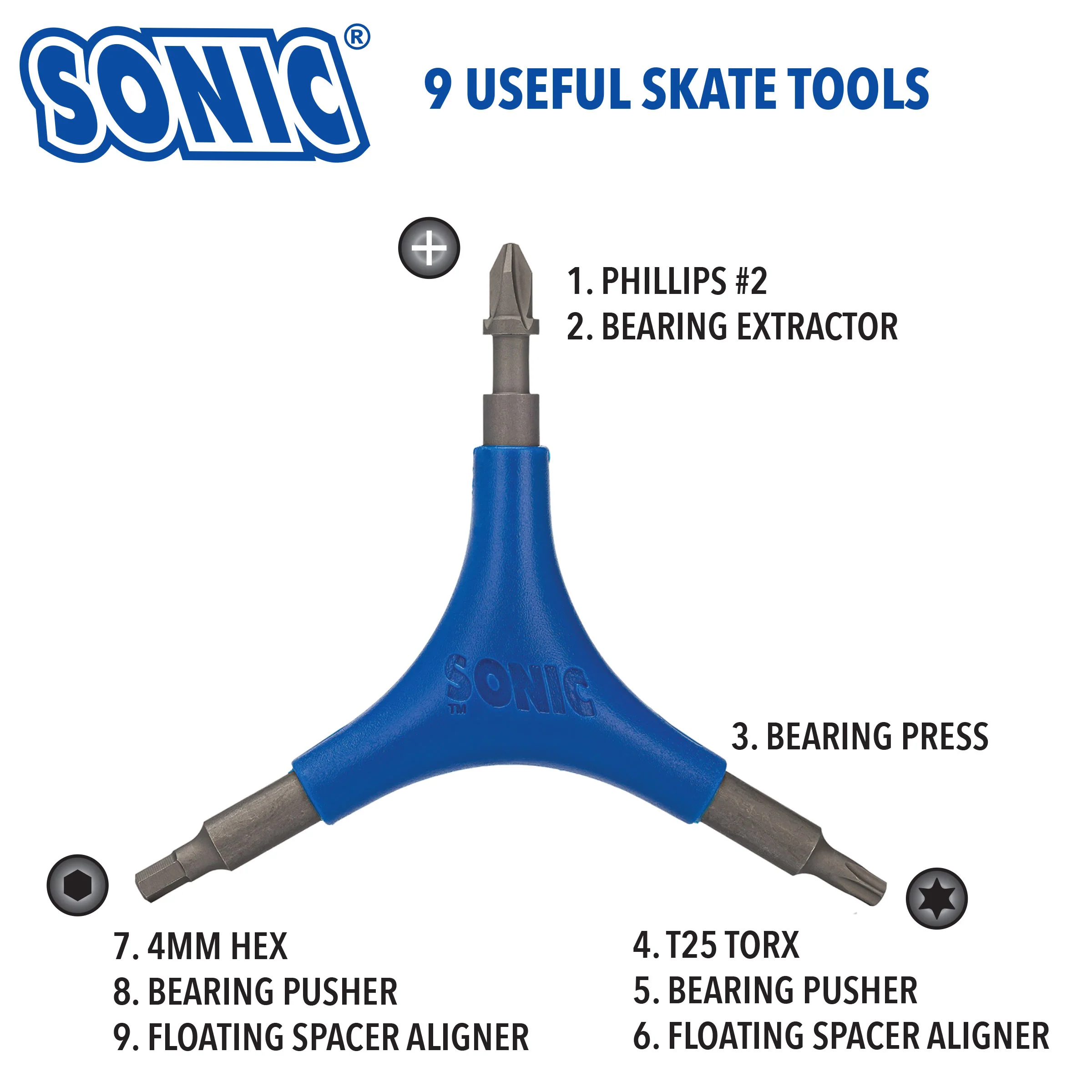 Sonic Pro Inline Hockey Skate Tool - All-In-One - 9 Functions - Blue - Image 3