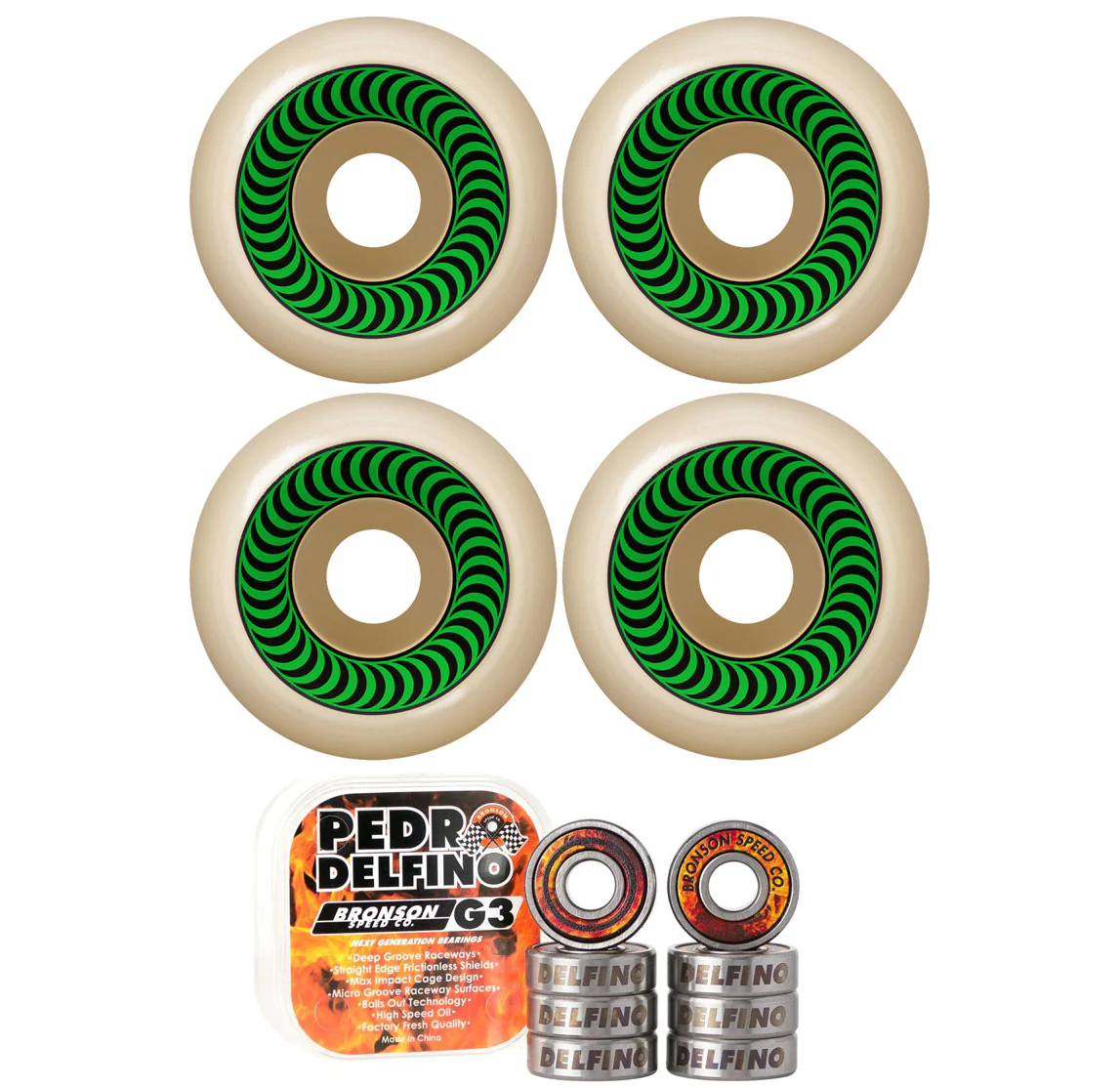 Spitfire Skateboard Wheels 52mm 99A F4 OG Classics with Bronson Pro G3 Bearings