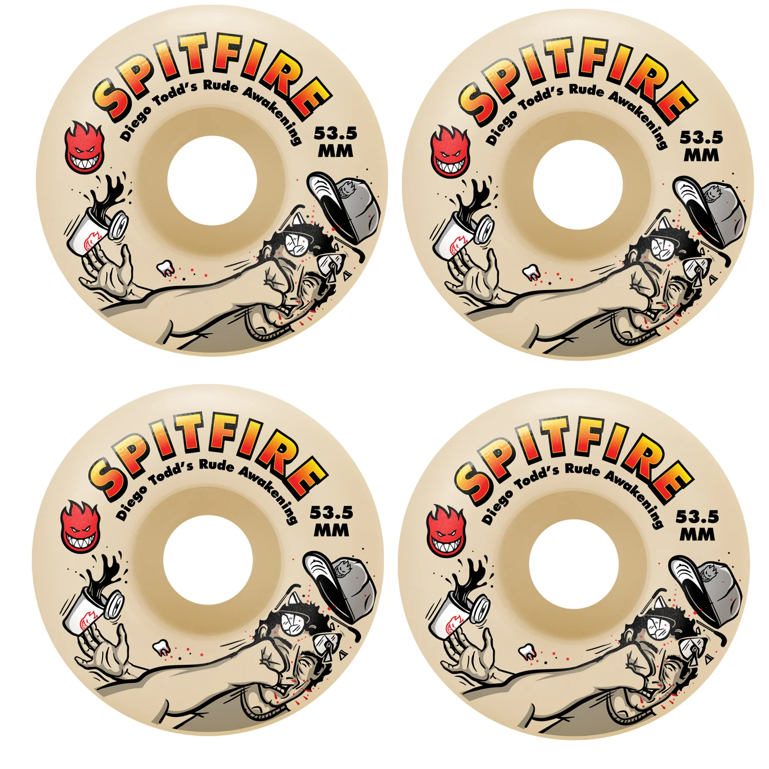 Spitfire Skateboard Wheels 53.5mm F4 99A Diego Todd Rude Awakening Classic Natural