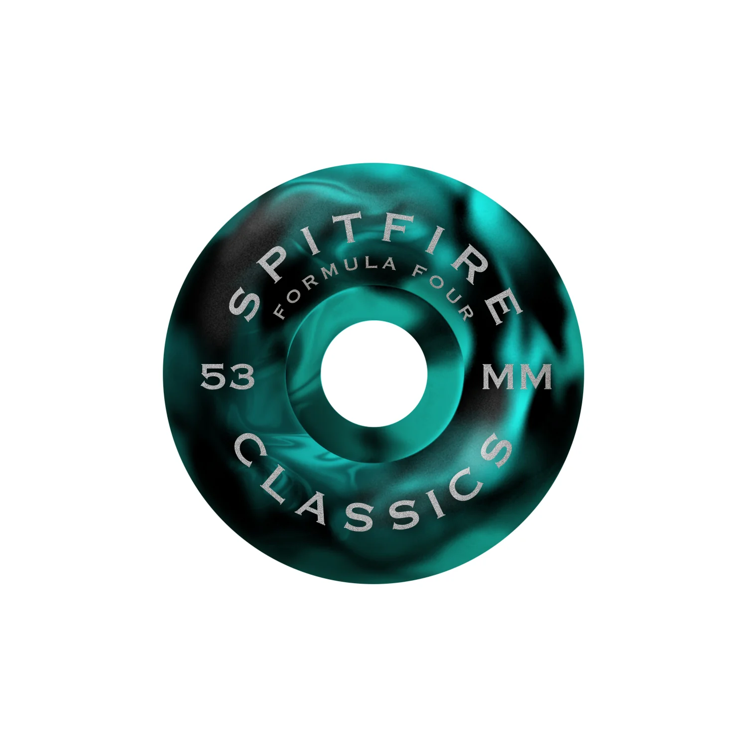 Spitfire Skateboard Wheels 53mm F4 99A Floral Classic Teal/Black Swirl - Image 3
