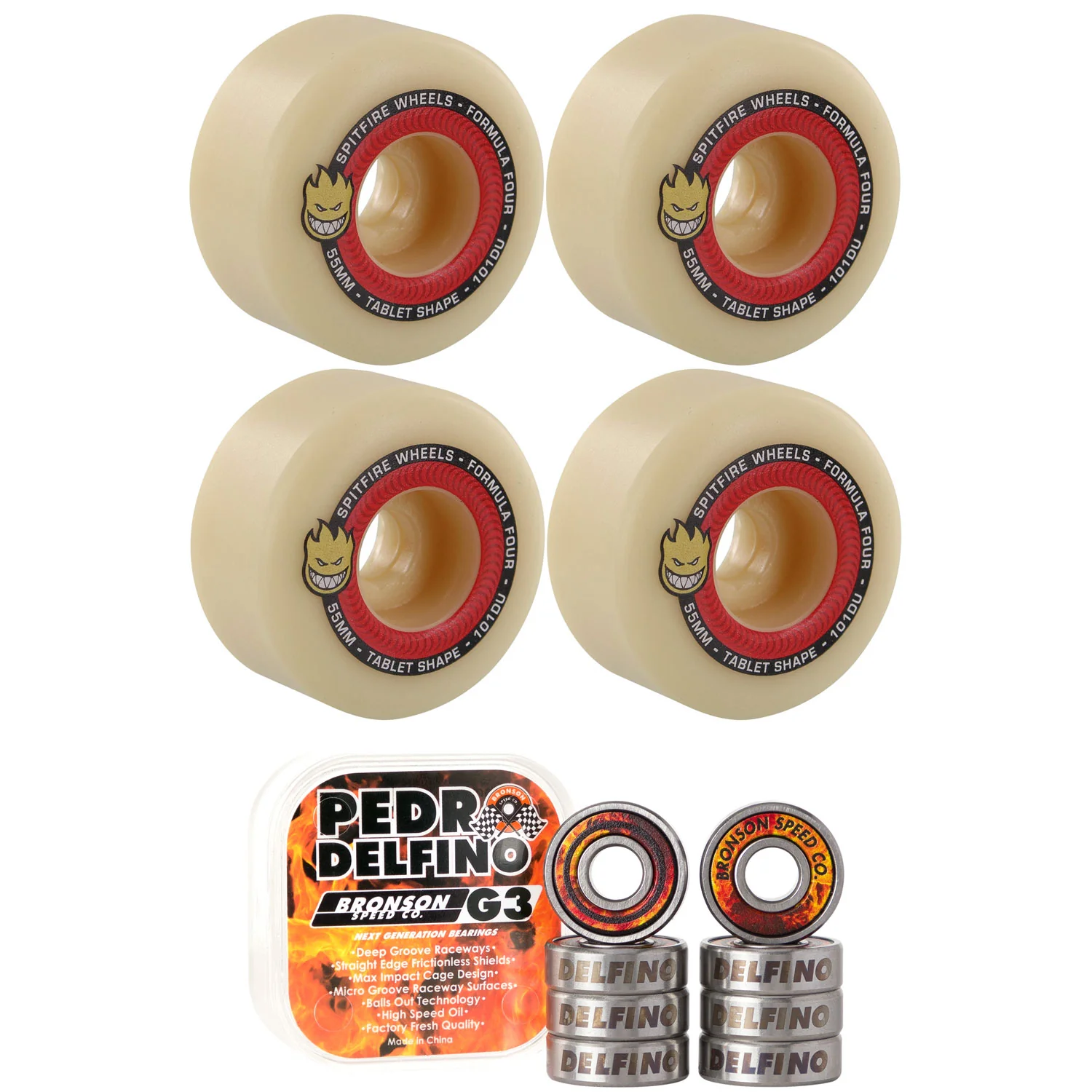 Spitfire Skateboard Wheels 53mm Tablets F4 101A with Bronson Pro G3 Bearings