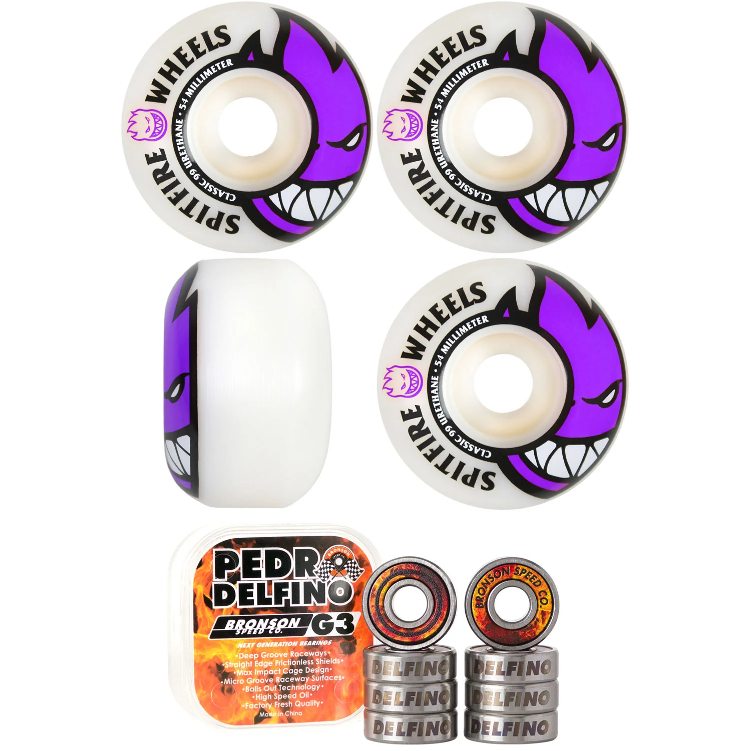 Spitfire Skateboard Wheels 54mm Bighead with Bronson Pro G3 Bearings