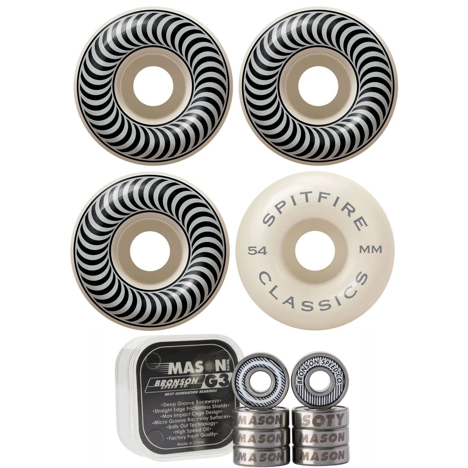 Spitfire Skateboard Wheels 54mm Classics with Bronson Pro G3 Bearings