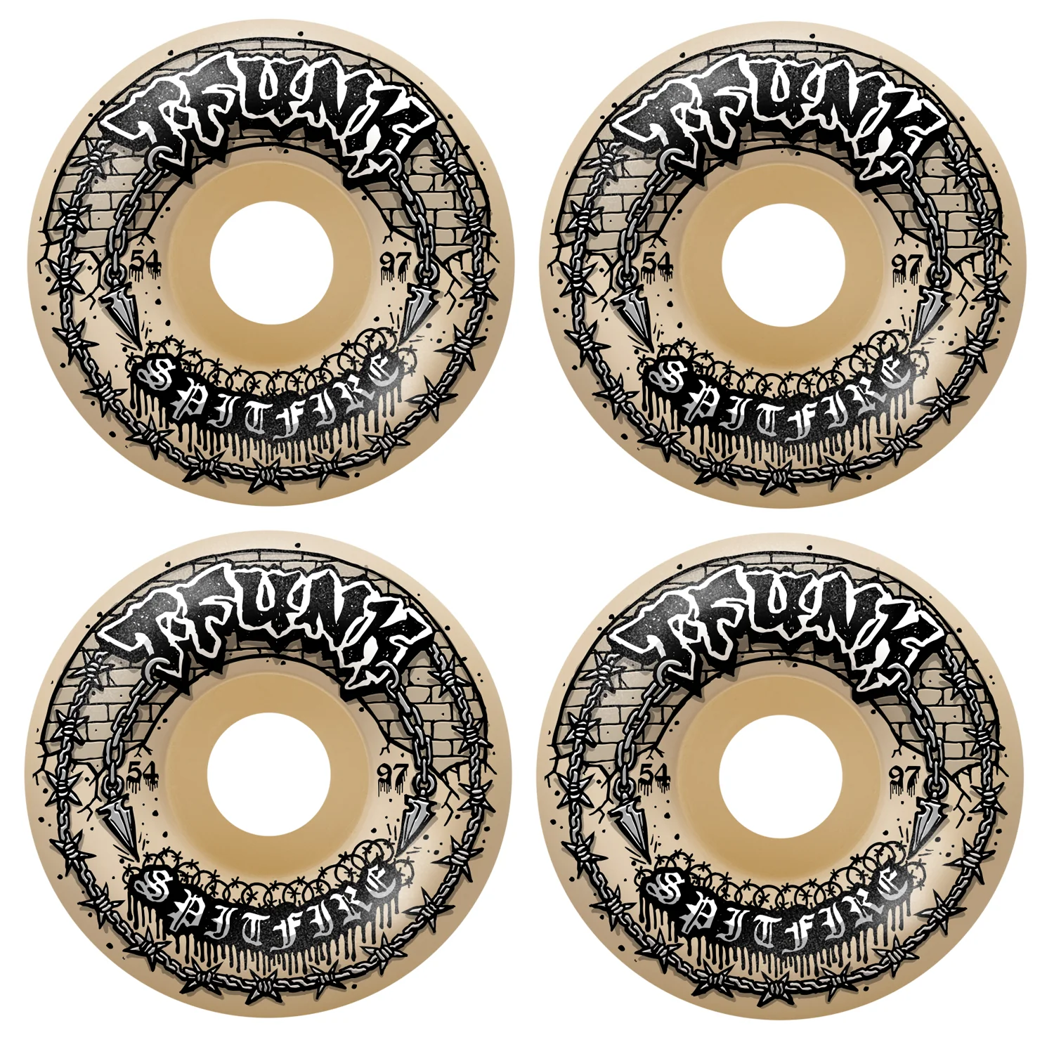 Spitfire Skateboard Wheels 54mm F4 97A T-Funk Raw Radial Full Natural
