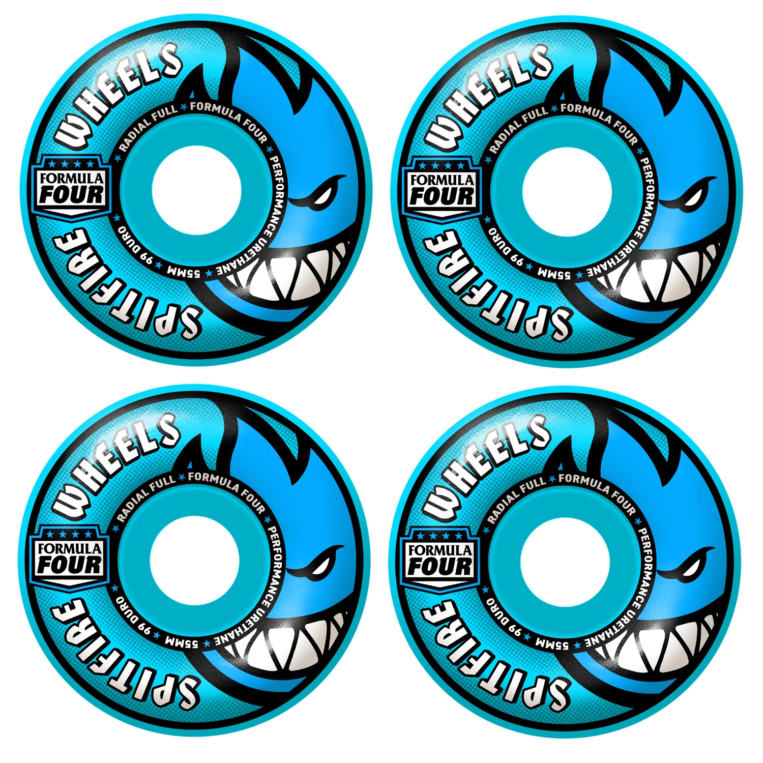 Spitfire Skateboard Wheels 55mm F4 99A Radial Full Light Blue