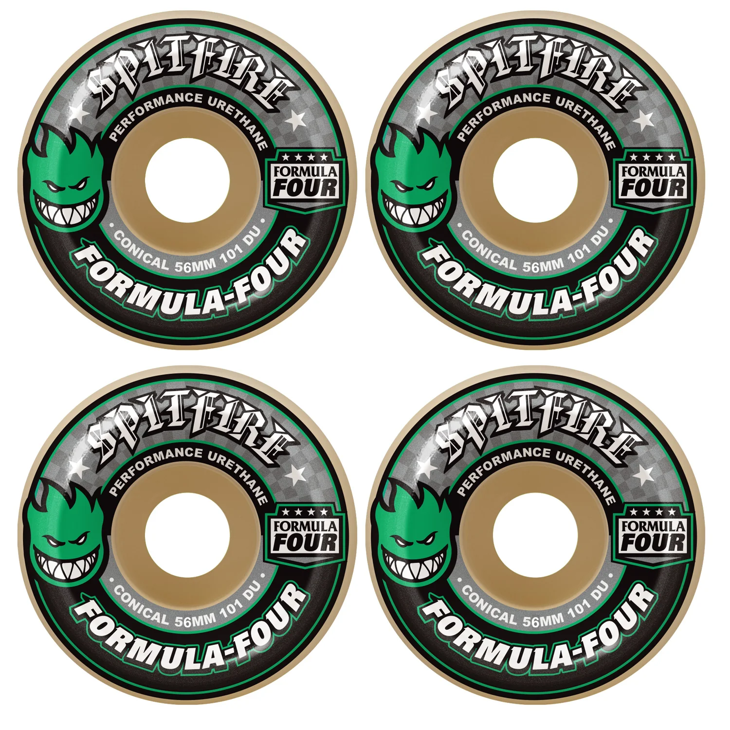 Spitfire Skateboard Wheels 56mm 101A F4 Conical with Bronson Pro G3 Bearings - Image 2