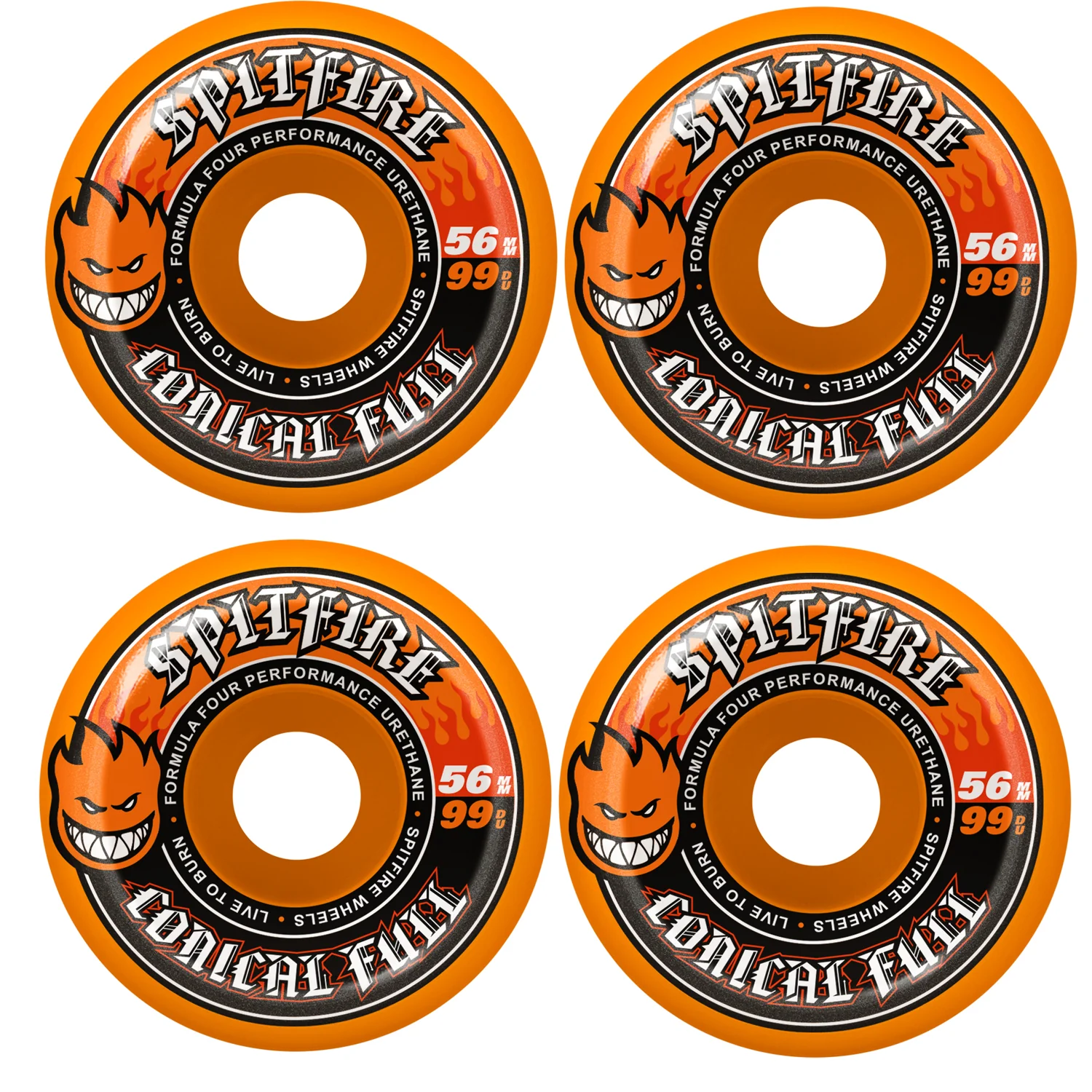 Spitfire Skateboard Wheels 56mm F4 99A Color Pack Conical Full Orange