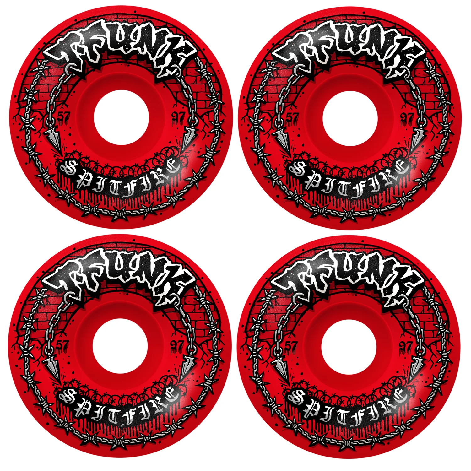 Spitfire Skateboard Wheels 57mm F4 97A T-Funk Raw Radial Full Red