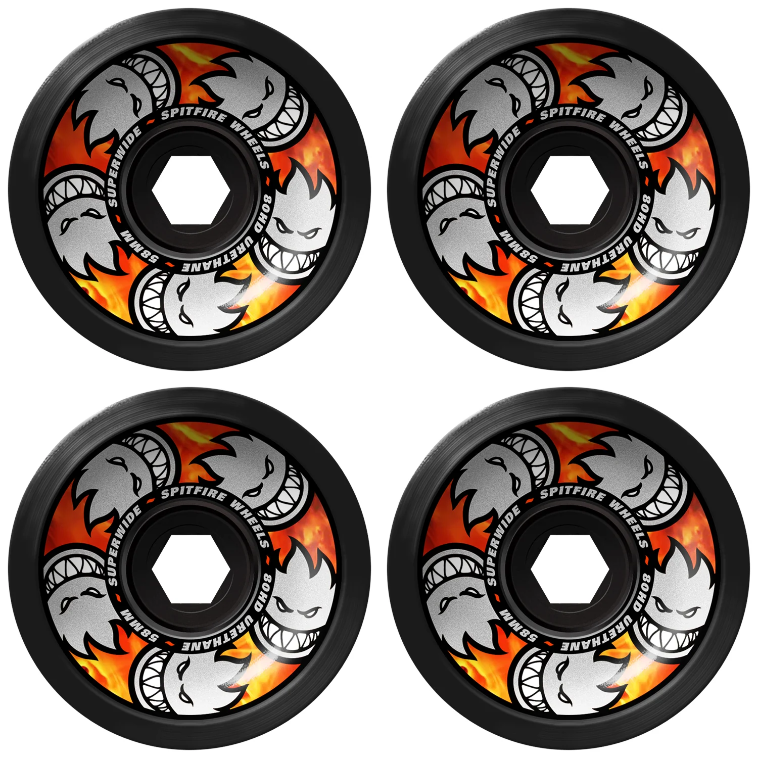 Spitfire Skateboard Wheels 58mm 80HD Multiball Superwide Black