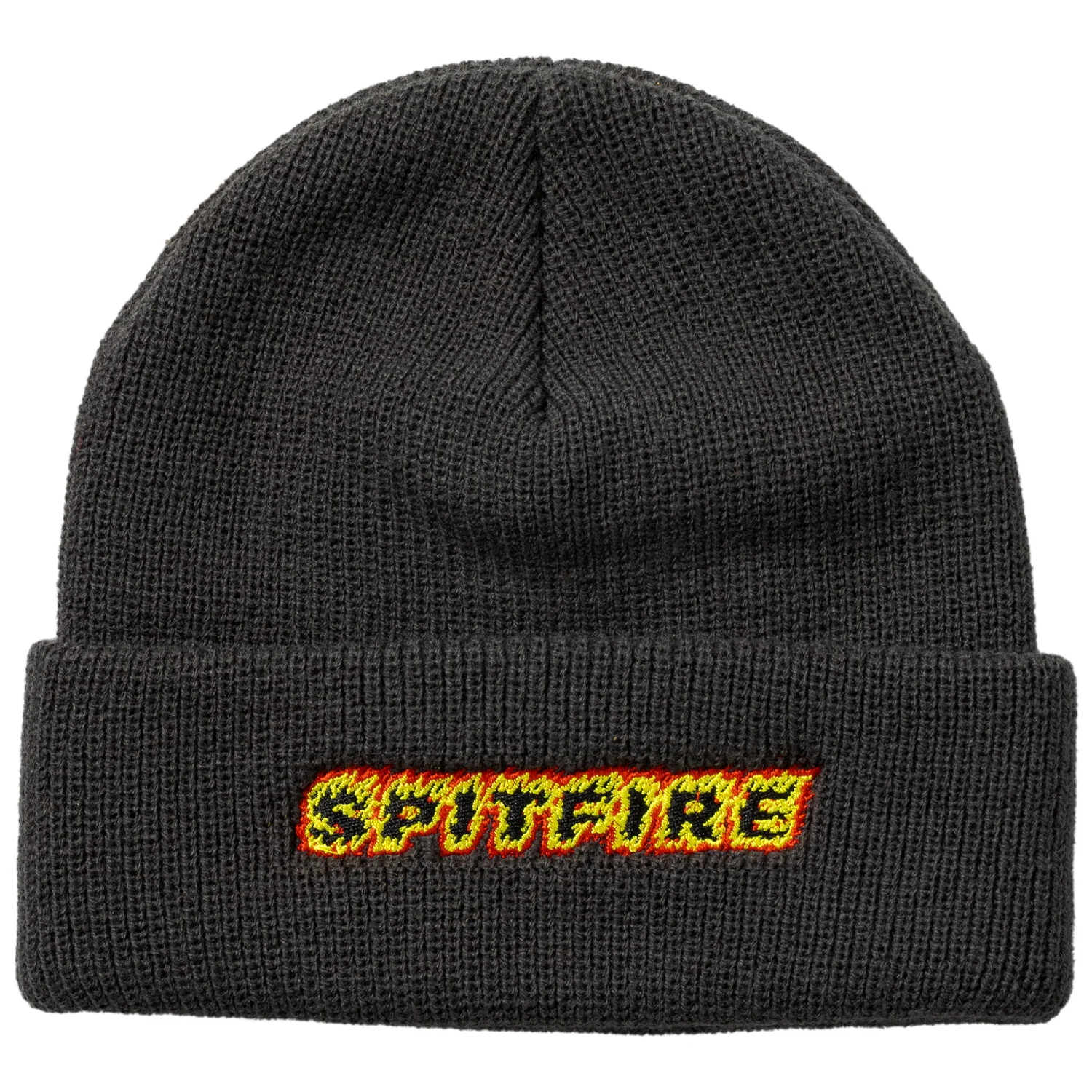 Spitfire Wheels Beanie Flames Script Cuff Charcoal