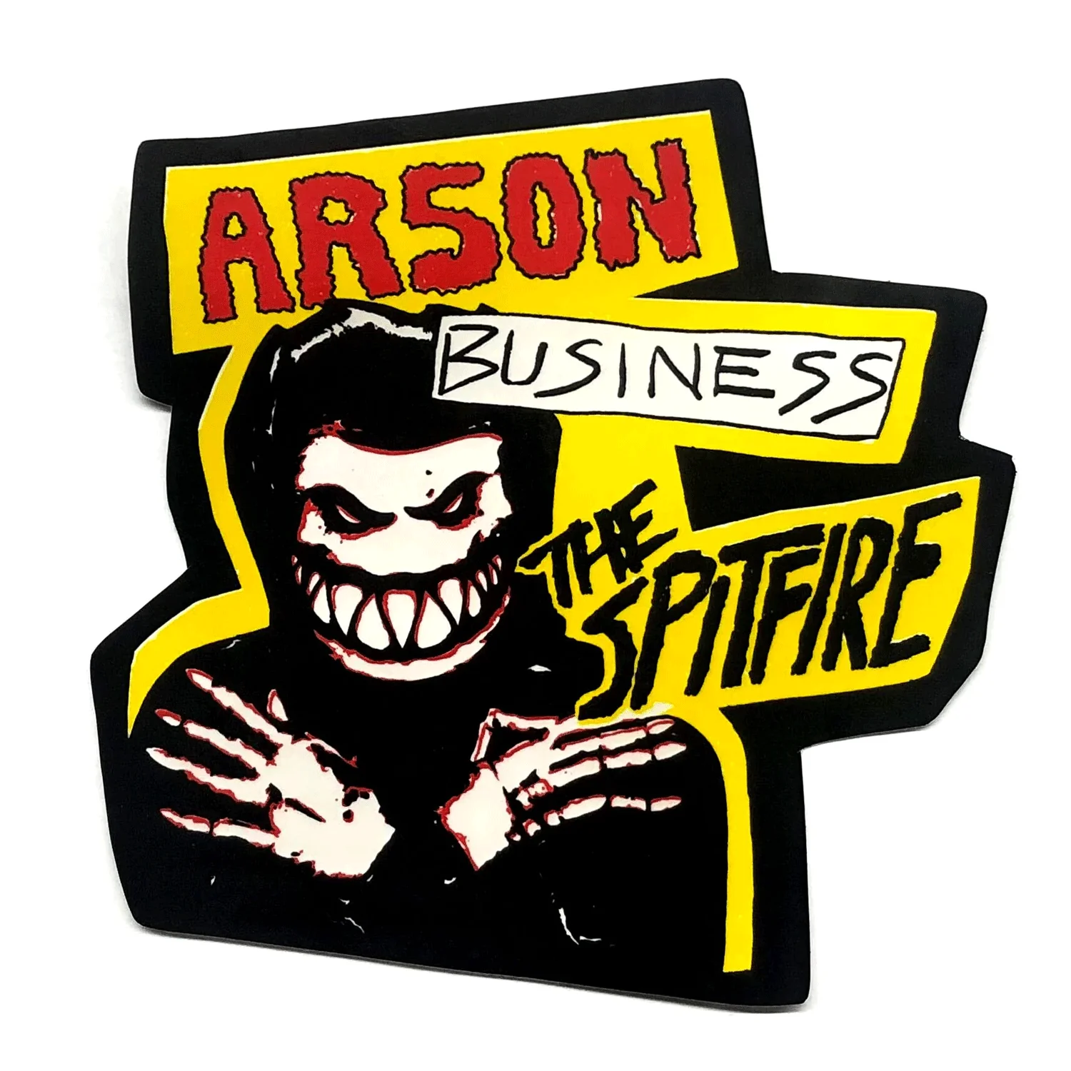 Spitfire Wheels Skateboard Sticker Arson Business Black/Yellow 5" x 5.5" 5-Pack - Image 2
