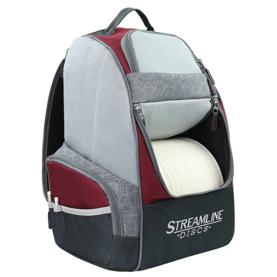 Streamline Discs Disc Golf Backpack Bag - Shuttle Backpack Velcro Edition - Burgundy/Black - Image 2