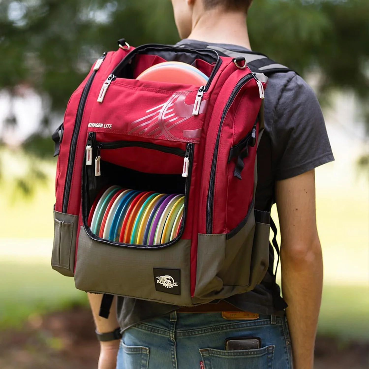 Streamline Discs Disc Golf Backpack Bag - Voyager Lite Backpack - Burgundy/Dark Grey - Image 6