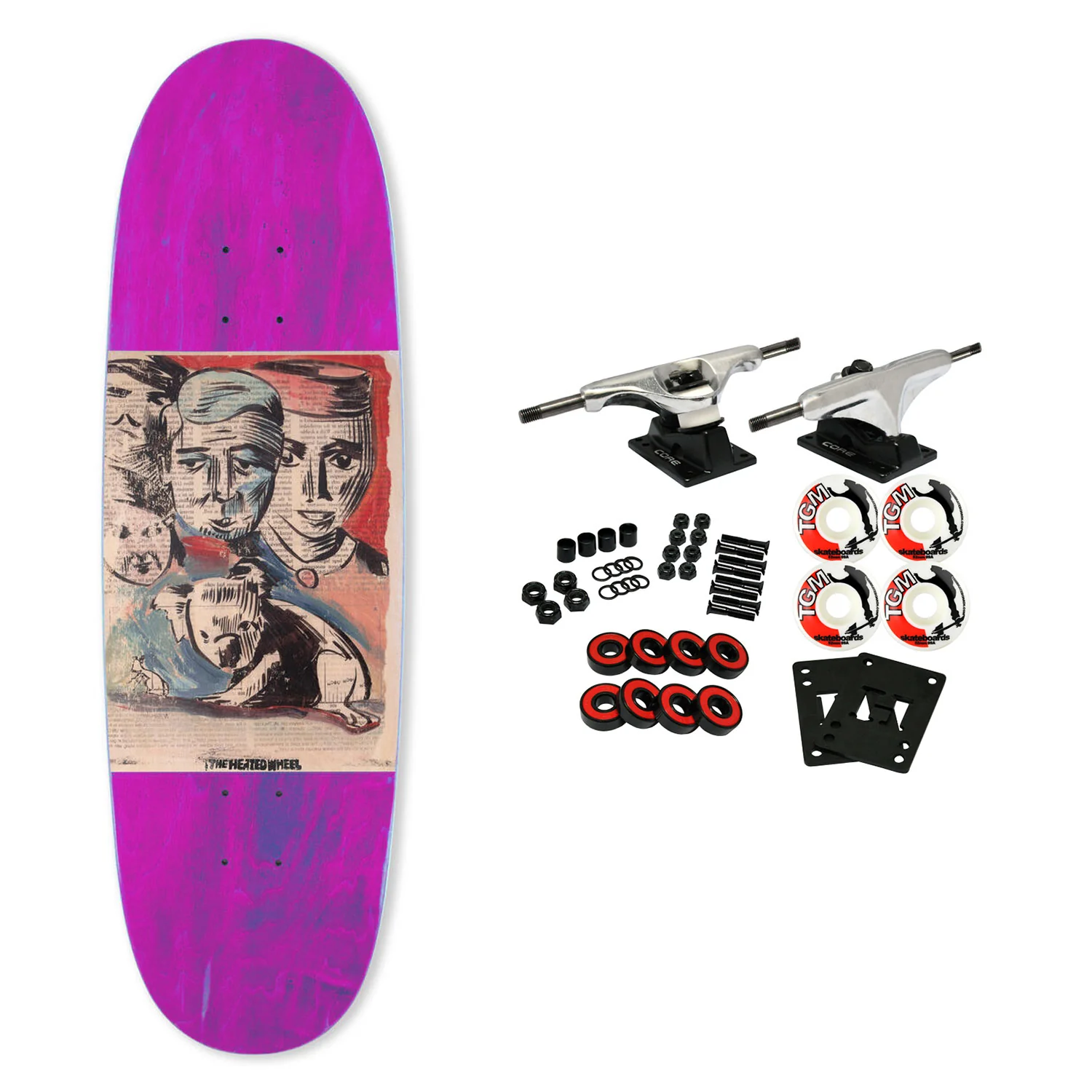 The Heated Wheel Skateboard Complete Queensland 90s Egg Pink 9.25" x 31.75"