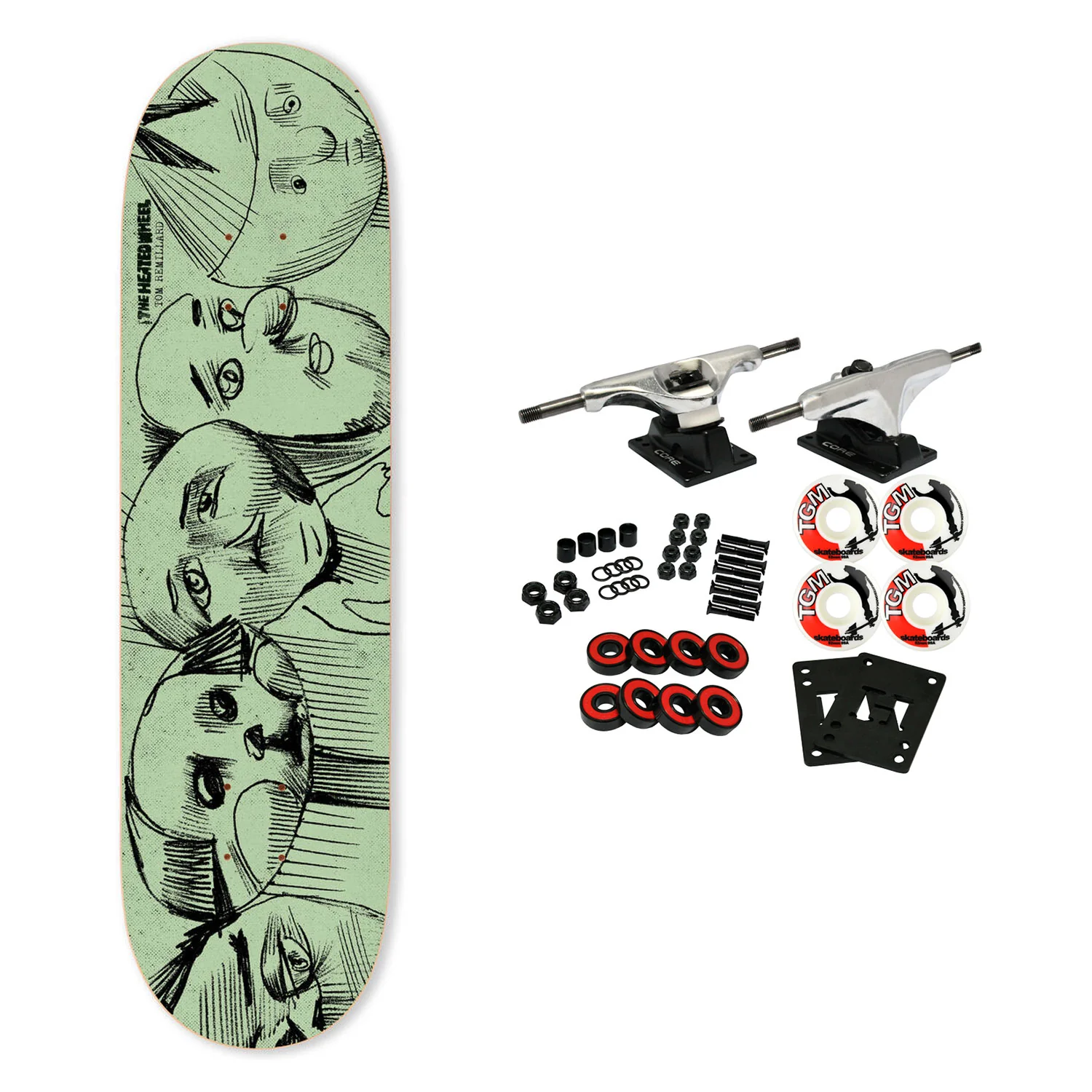 The Heated Wheel Skateboard Complete Tom Remillard Faces 9.0" x 32.75"