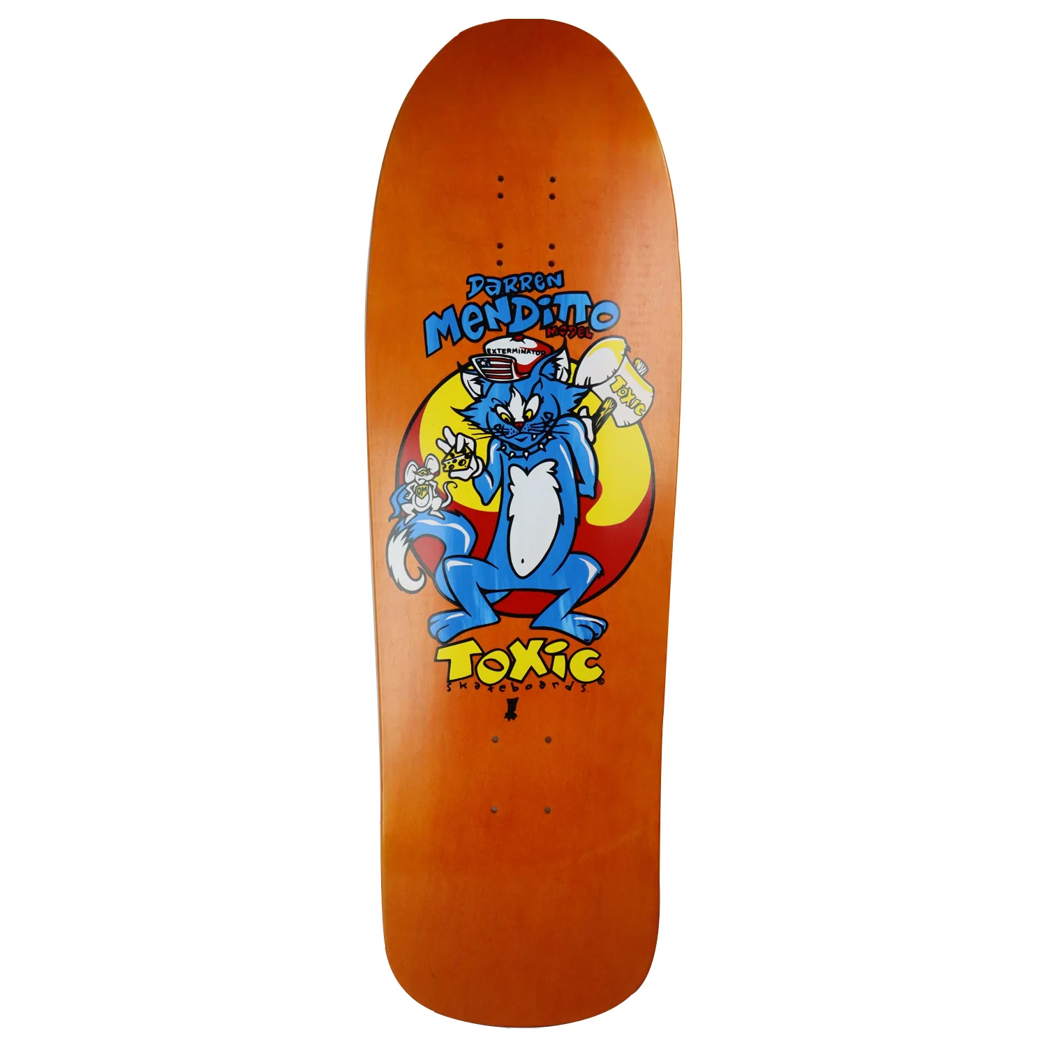 Toxic Skateboard Deck Darren Menditto Cat Orange/Yellow 10" x 32" Old School