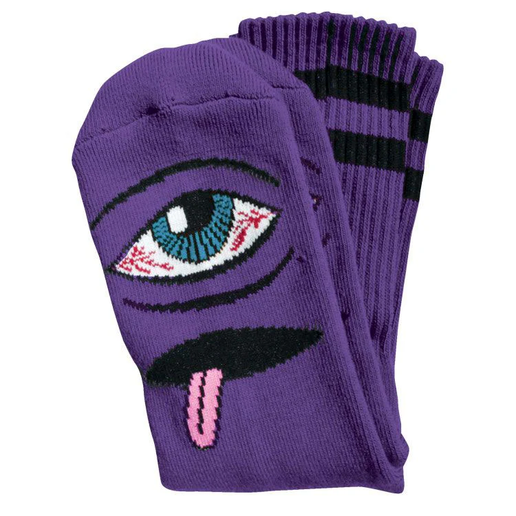 Toy Machine Skateboards Socks Bloodshot Eye Purple OS Adult Crew