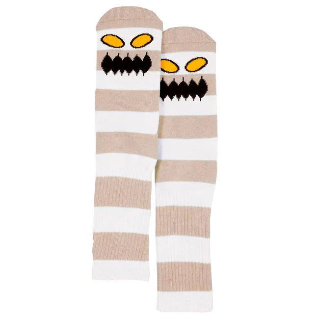 Toy Machine Skateboards Socks Monster Big Stripe Tan Adult Crew