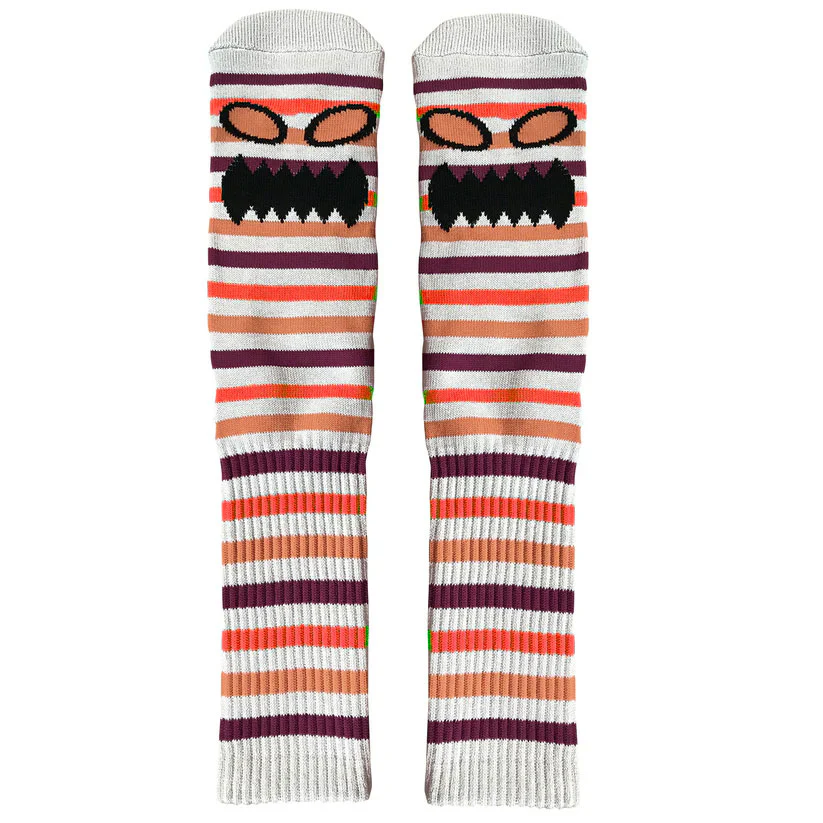 Toy Machine Skateboards Socks Monster Face Mini Stripes Orange Adult Crew