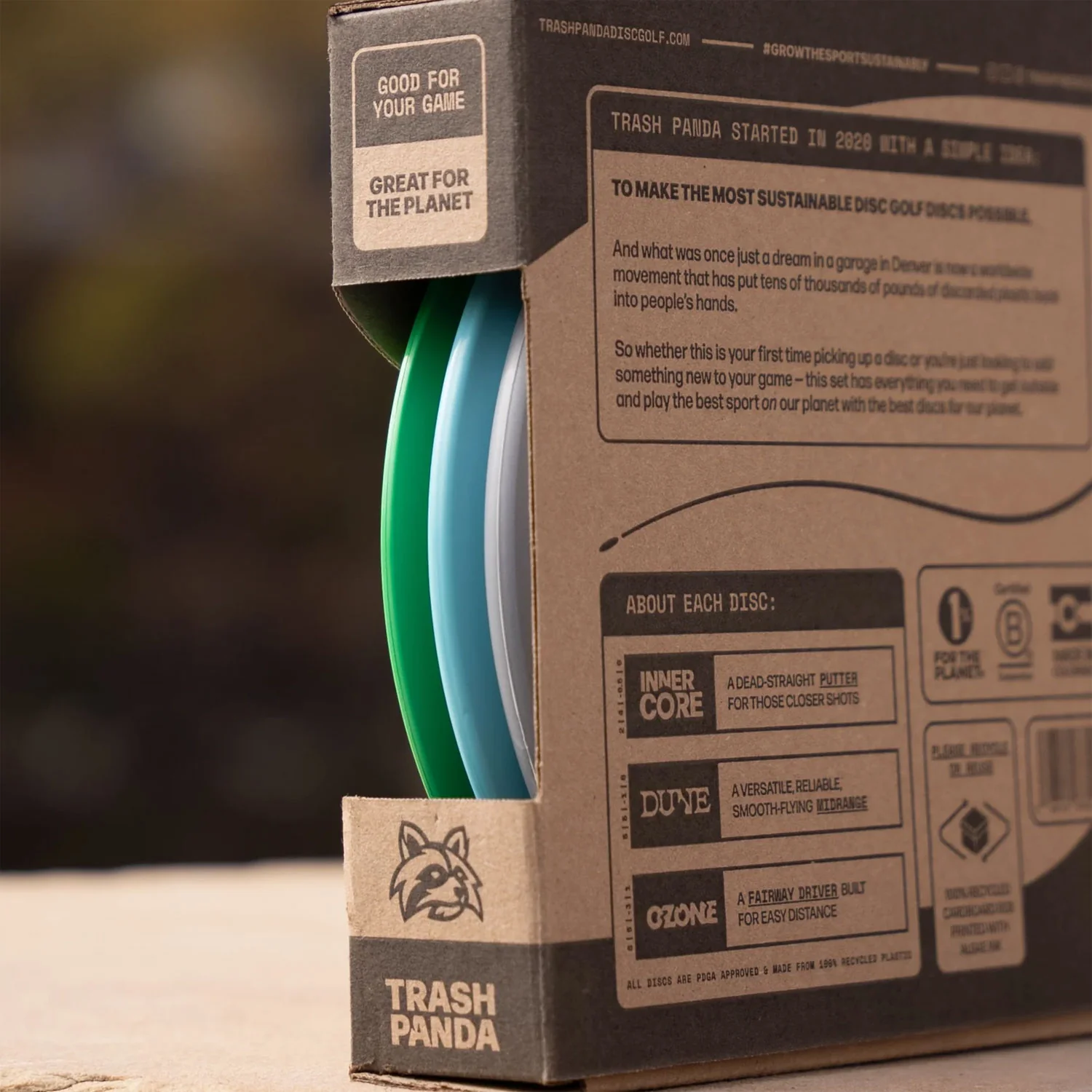 Trash Panda Disc Golf 100% Recycled Disc Golf Set - 3 Discs - Inner Core, Dune, Ozone - Image 4