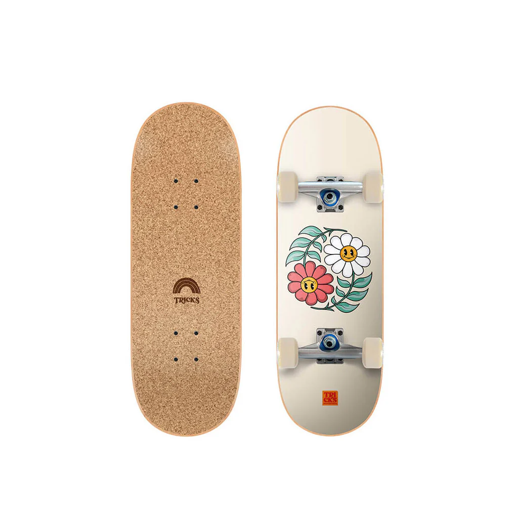 Tricks Kids Skateboard Complete Yin Yang Flowers Cork Top 7.87" x 24.21"
