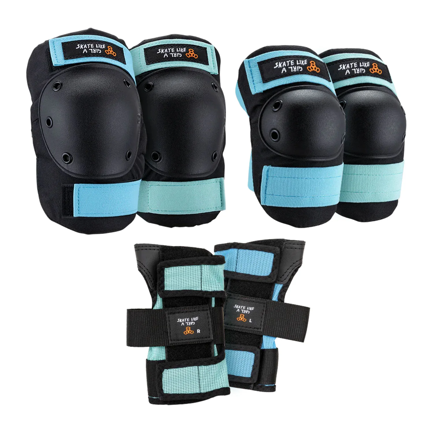 Triple 8 Skateboard Saver 3-Pack Knee/Elbow/Wrist Pads Skate Like a Girl Black/Blue Size L