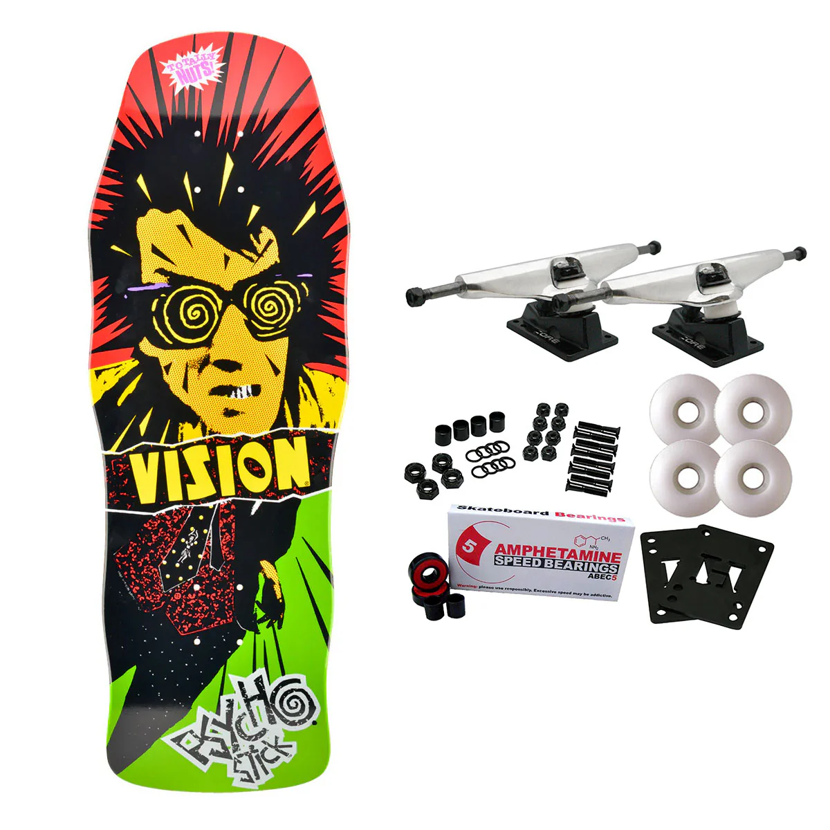 Vision Skateboard Complete Psycho Stick Modern Concave Rasta 10" x 29.75" Old School
