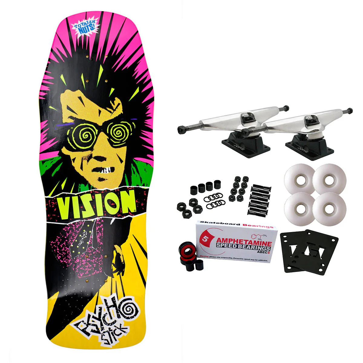 Vision Skateboard Complete Psycho Stick Modern Concave Yellow Stain 10" x 29.75" Old School