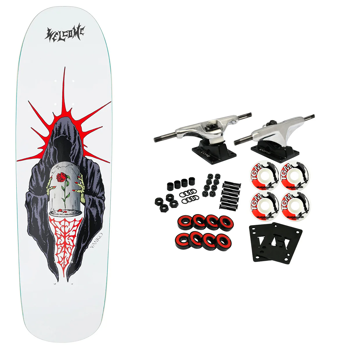 Welcome Skateboard Complete Jake Yanko Wilted on Panther White 9.0" x 32.5"