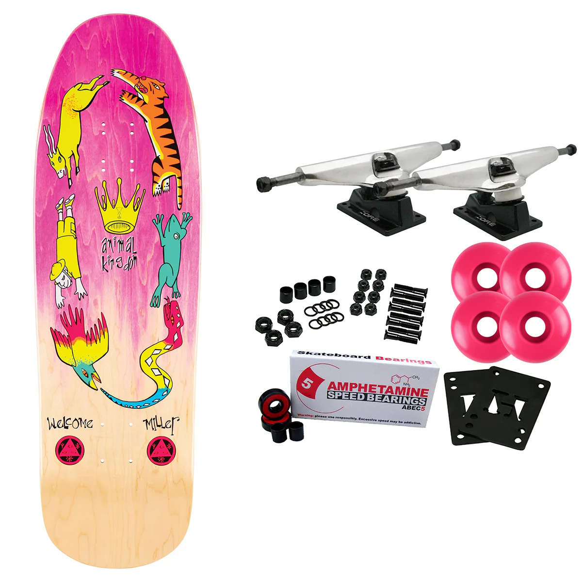 Welcome Skateboard Complete Miller Animal Kingdom on Gaia Pink/Natural 9.6" x 31.75"