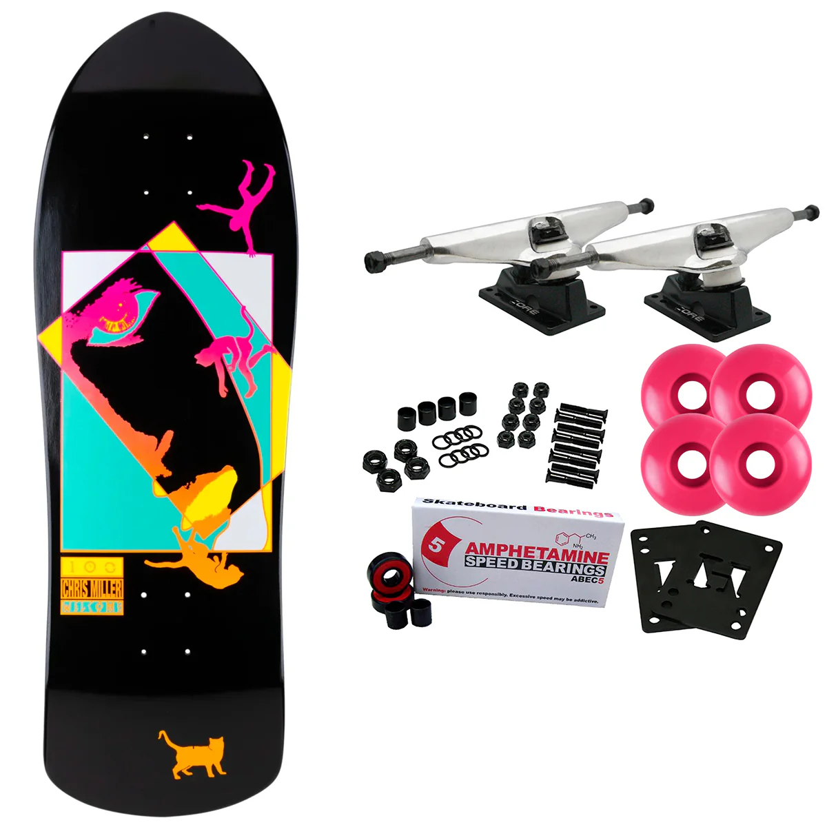 Welcome Skateboard Complete Miller Faces on Crossbone Black Dip 10" x 30"