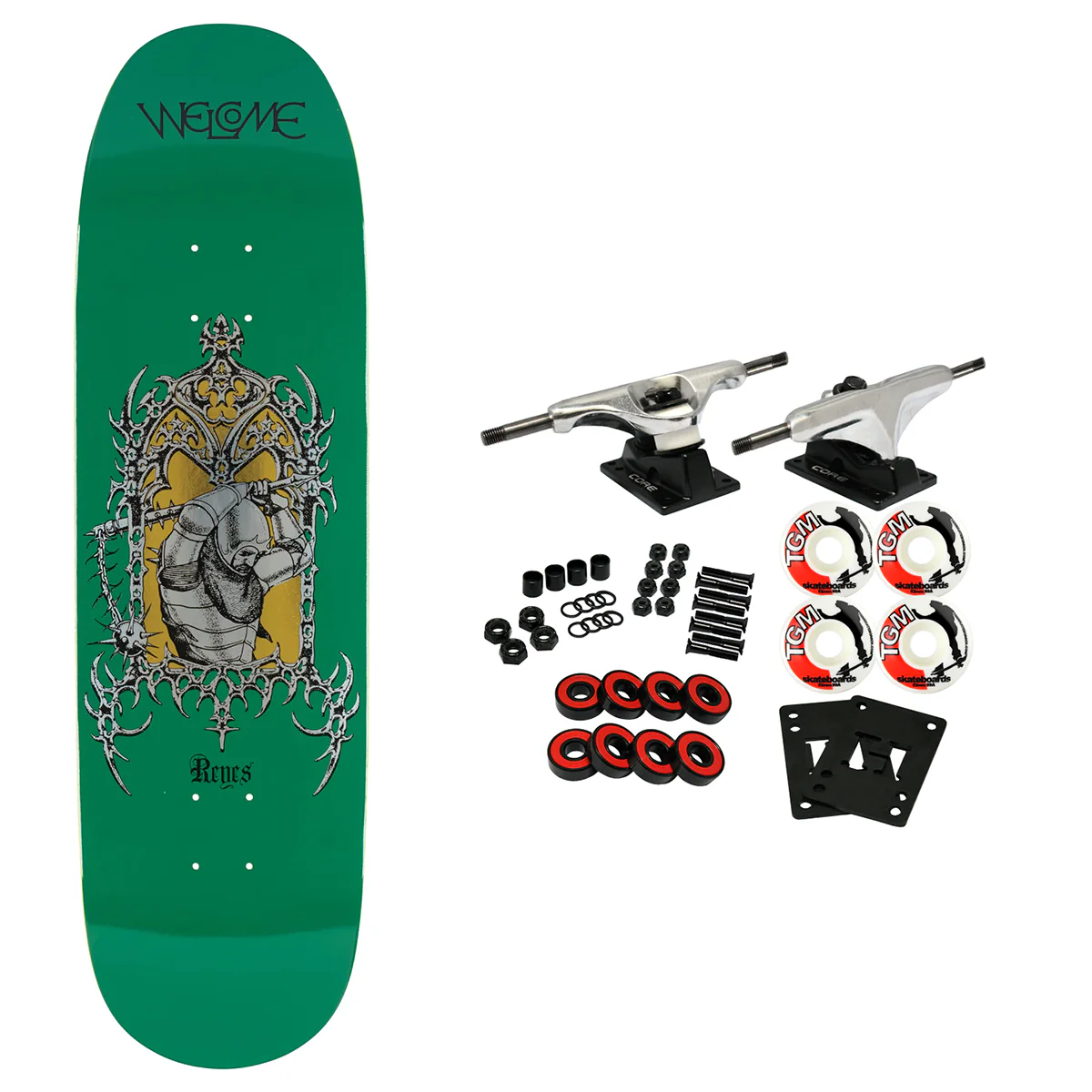 Welcome Skateboard Complete Ryan Reyes Flail on Baculus 2.0 Green/Gold Foil 9.0" x 33"