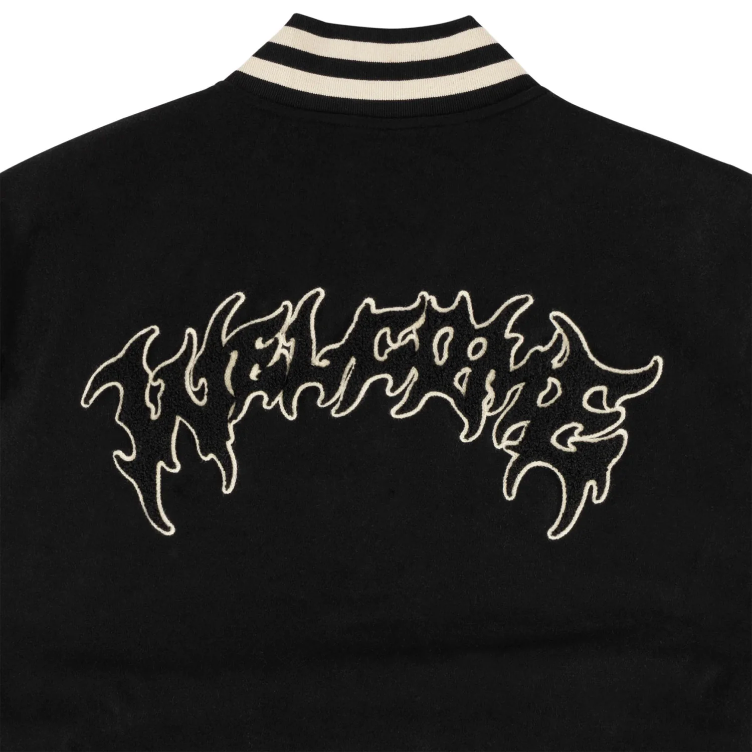 Welcome Skateboard Jacket Barb Varsity Jacket Black/Bone - Image 3