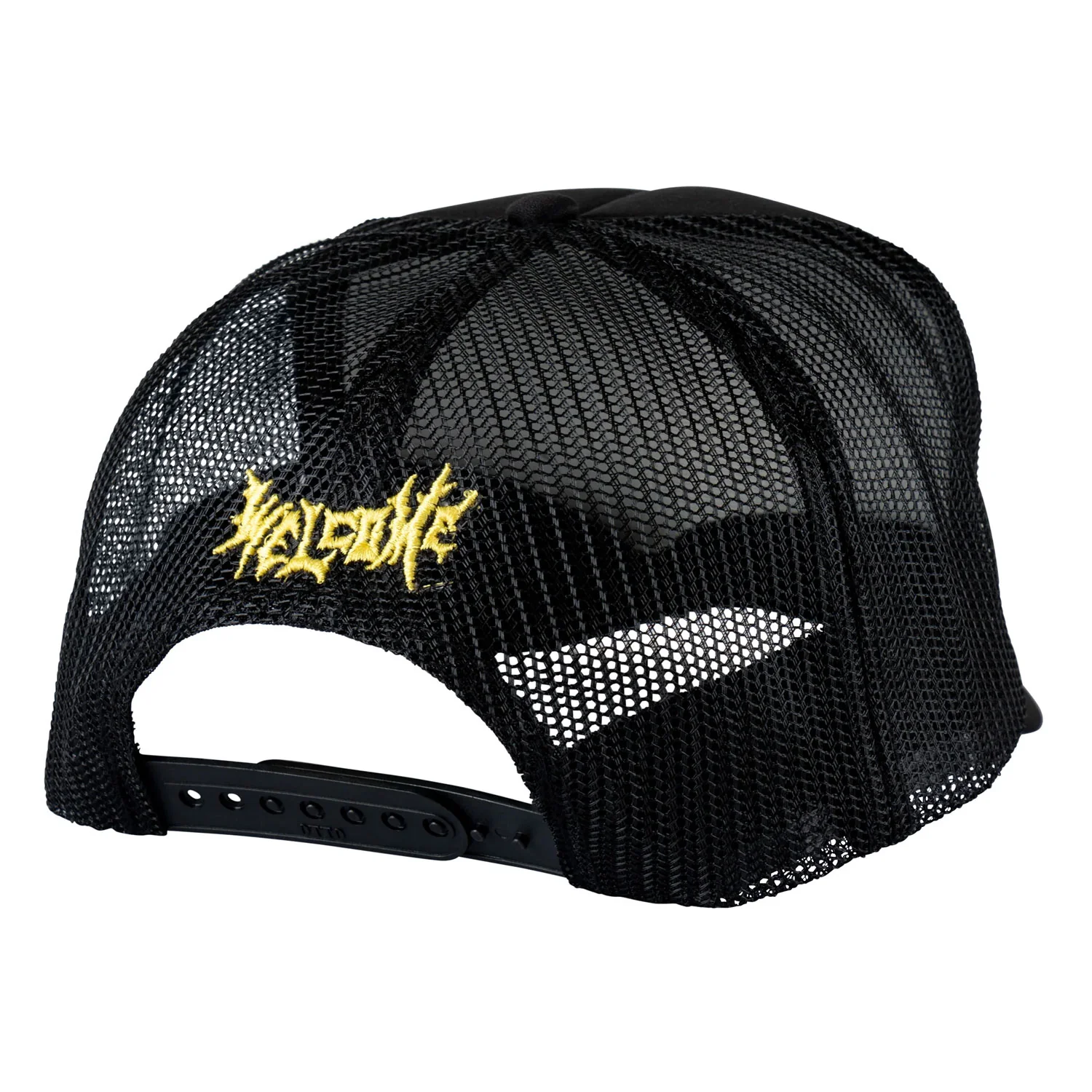 Welcome Skateboards x Beetlejuice Three Times Trucker Snapback Hat Black - Image 2