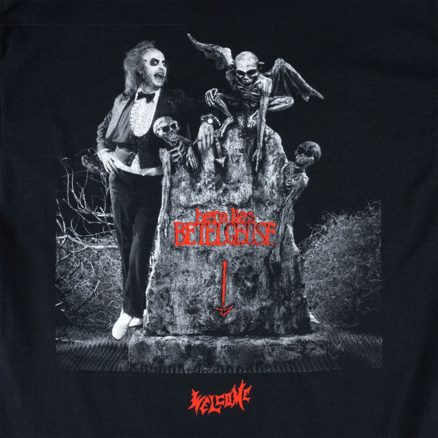 Welcome Skateboards x Beetlejuice Tombstone T-Shirt Black - Image 4