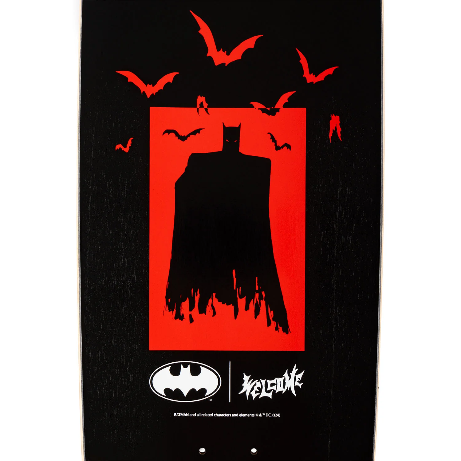 Welcome x Batman Skateboard Deck Bat Flames on Boline 2.0 Black 9.5" - Image 4