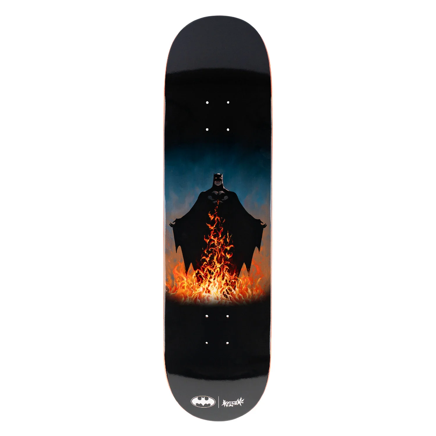 Welcome x Batman Skateboard Deck Bat Flames on Popsicle Black 8.5"