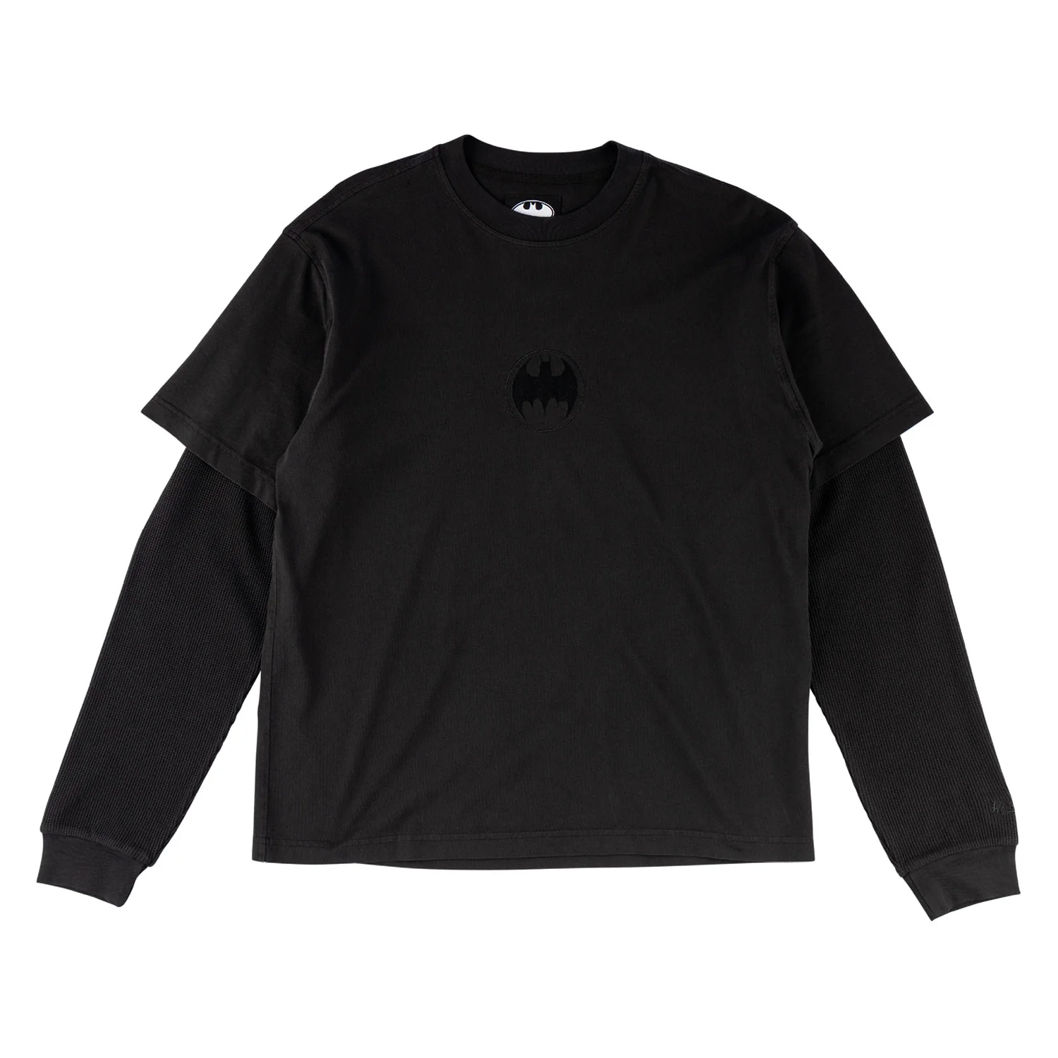 Welcome x Batman Skateboard Longsleeve Bat Signal Layered Knit Washed Black