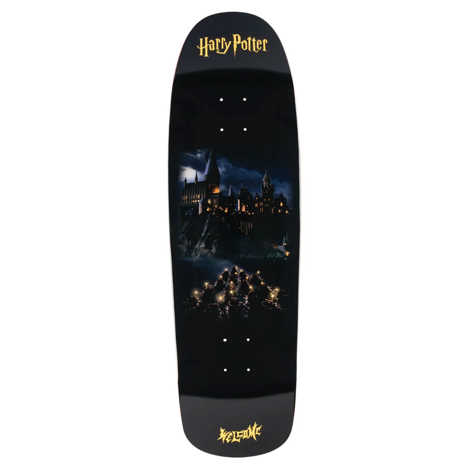 Welcome x Harry Potter Skateboard Deck Arrival on Slappy Slap Black/Gold Foil 9.5"